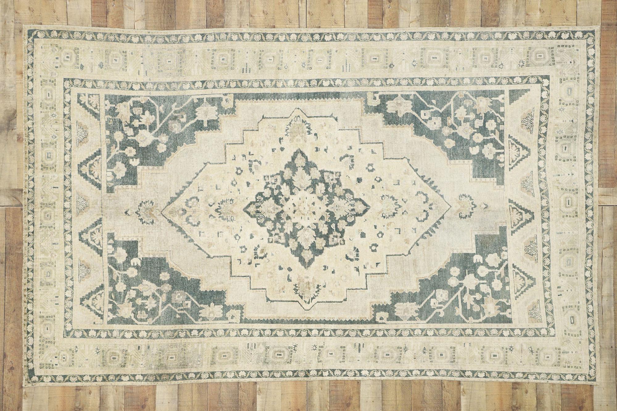 Vintage Turkish Oushak Gallery Rug with Colonial Shaker Style For Sale 2