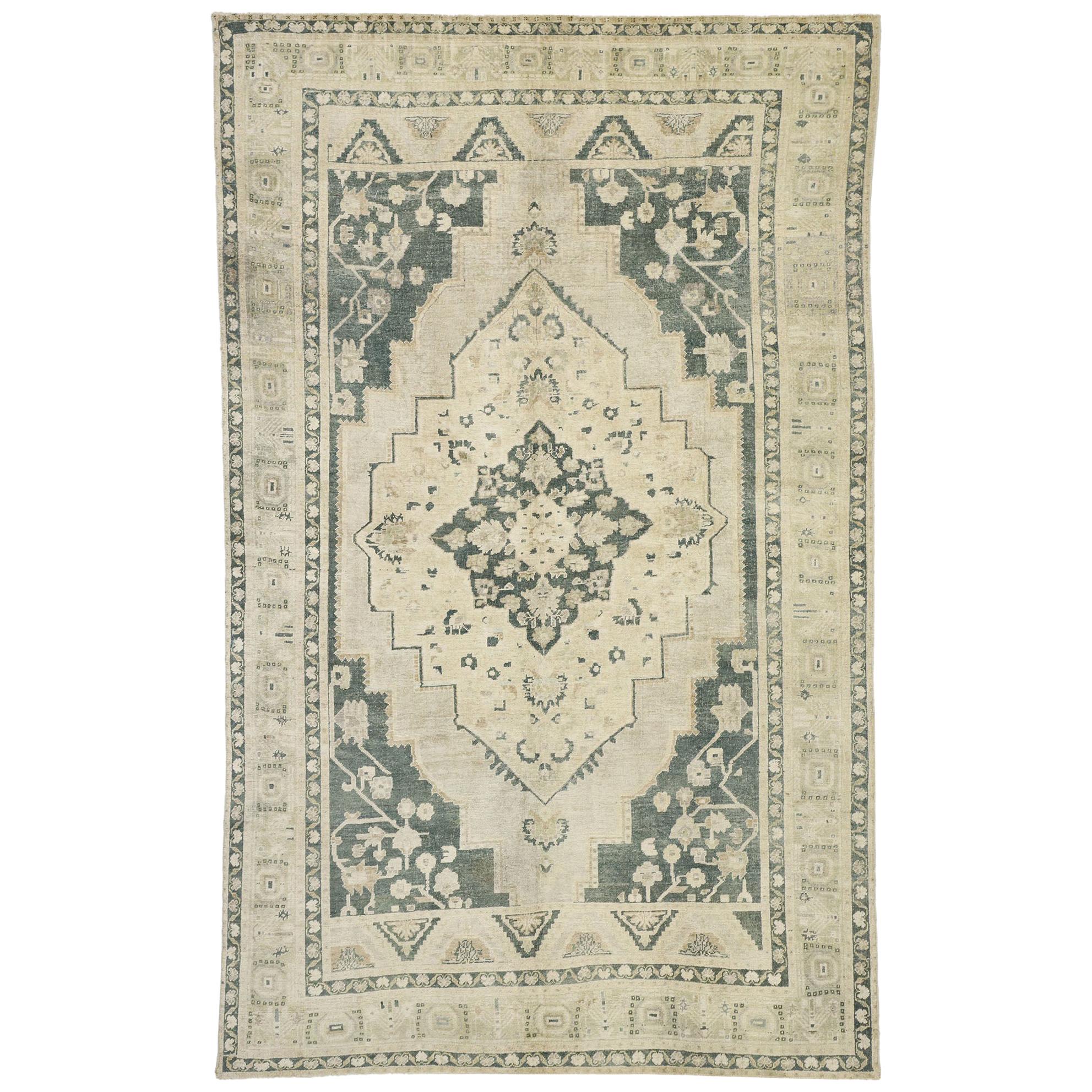 Vintage Turkish Oushak Gallery Rug with Colonial Shaker Style