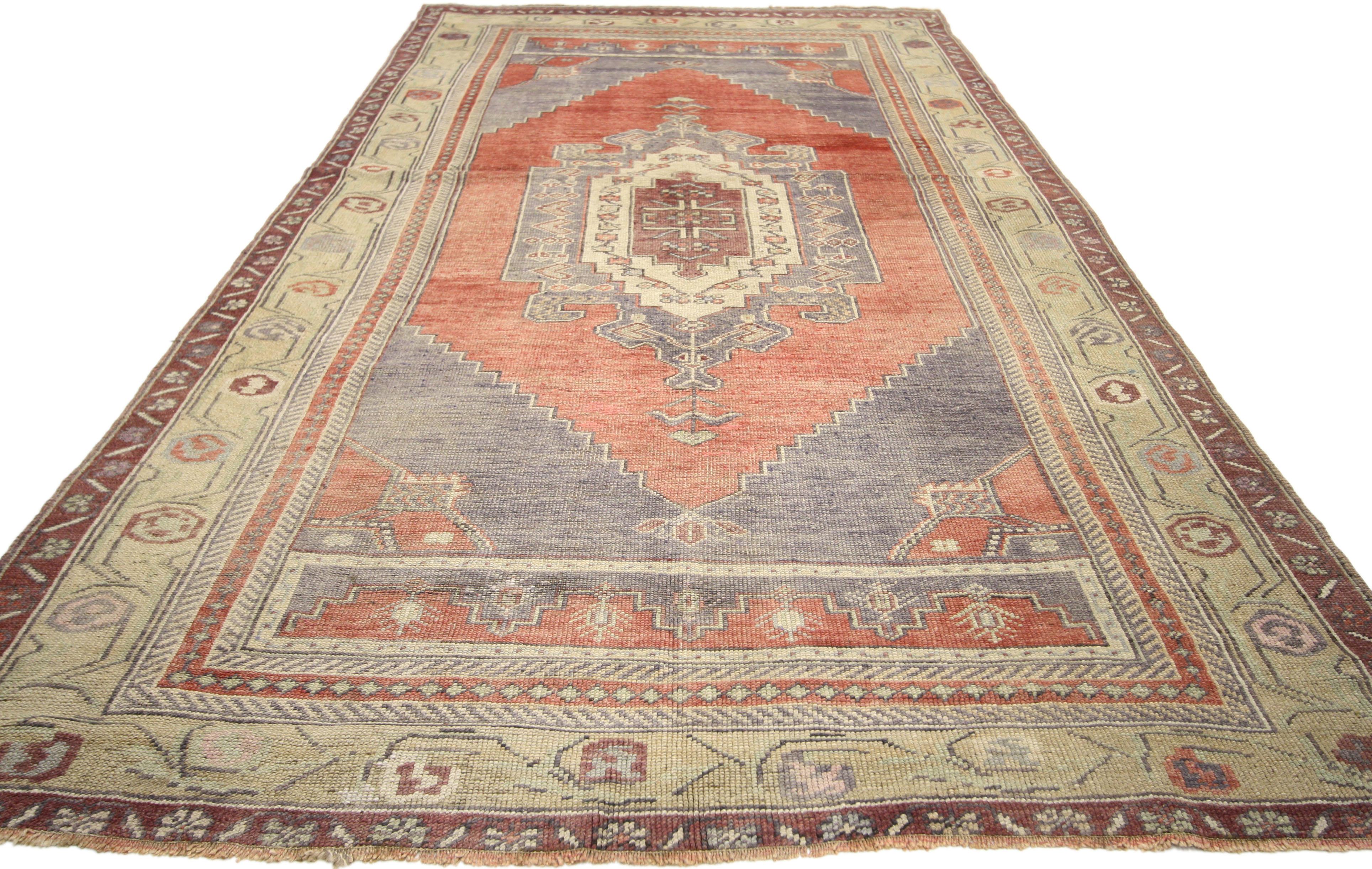 Hand-Knotted Vintage Turkish Oushak Gallery Rug with Tribal Pattern, Wide Hallway Runner For Sale
