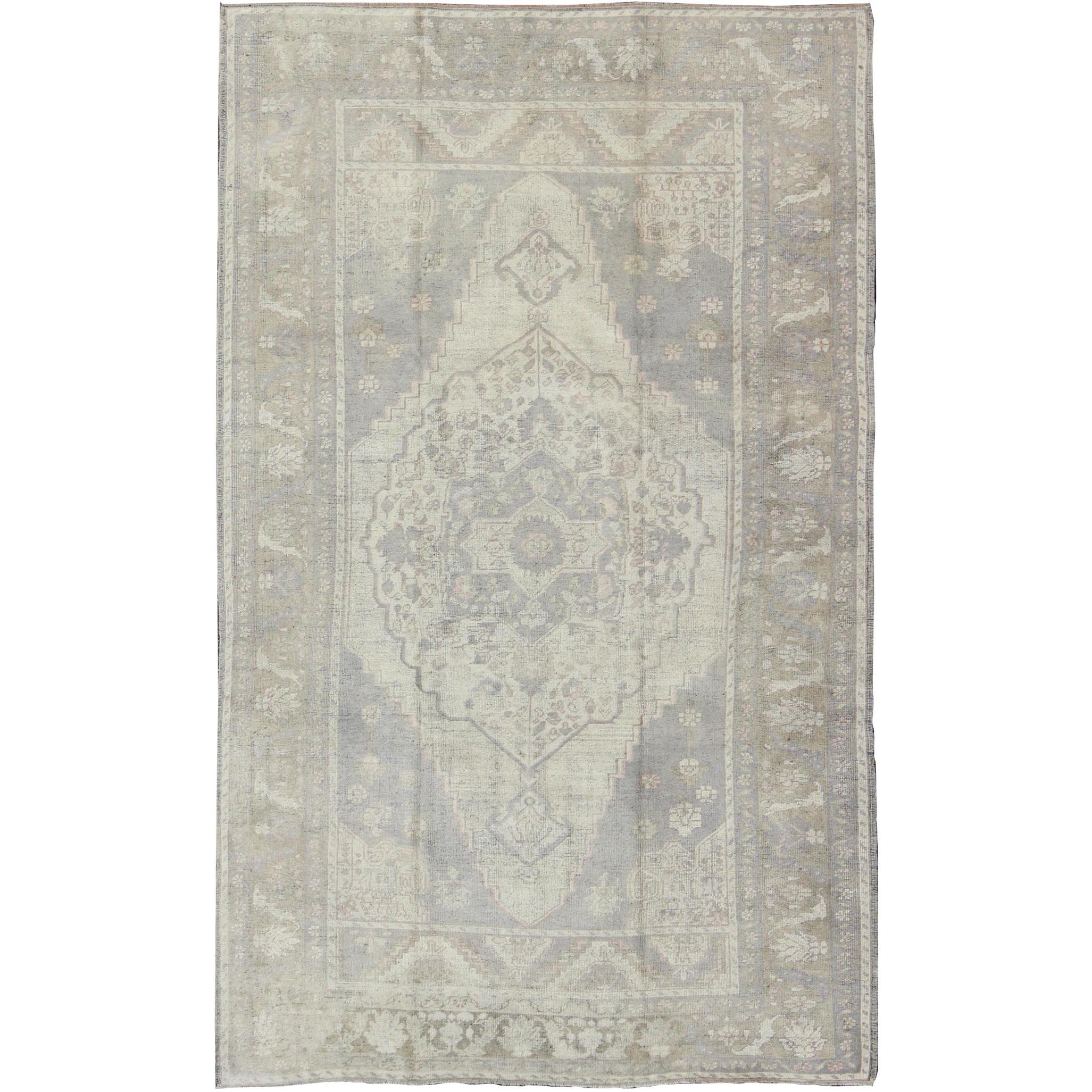Vintage Oushak in Muted Colors of Gray, Taupe, Cream and Light Brown