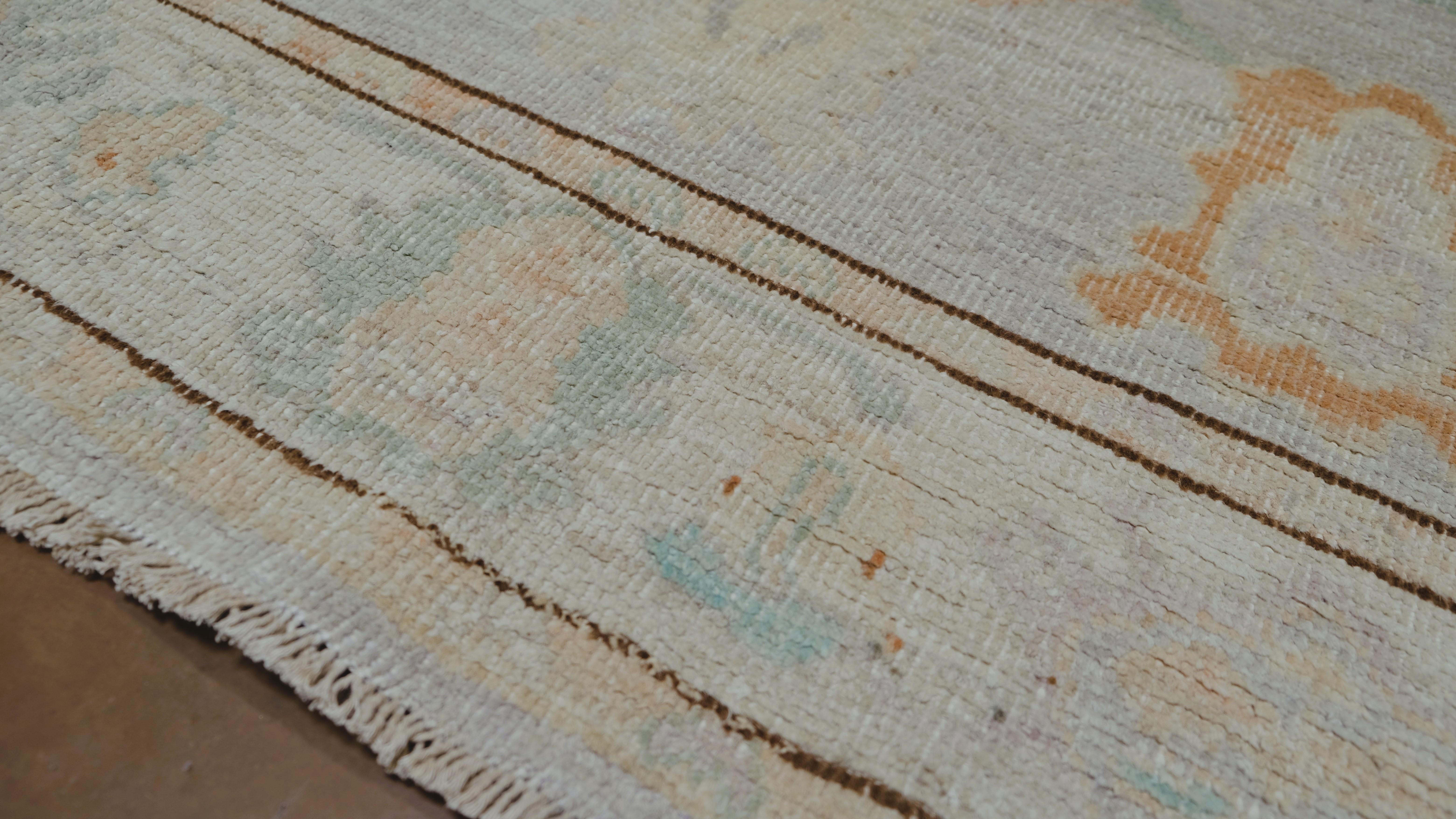 Vintage Oushak Inspired Blue Green Floral Motif Wool Rug 4'2''x6'3'' In New Condition For Sale In Torrance, CA