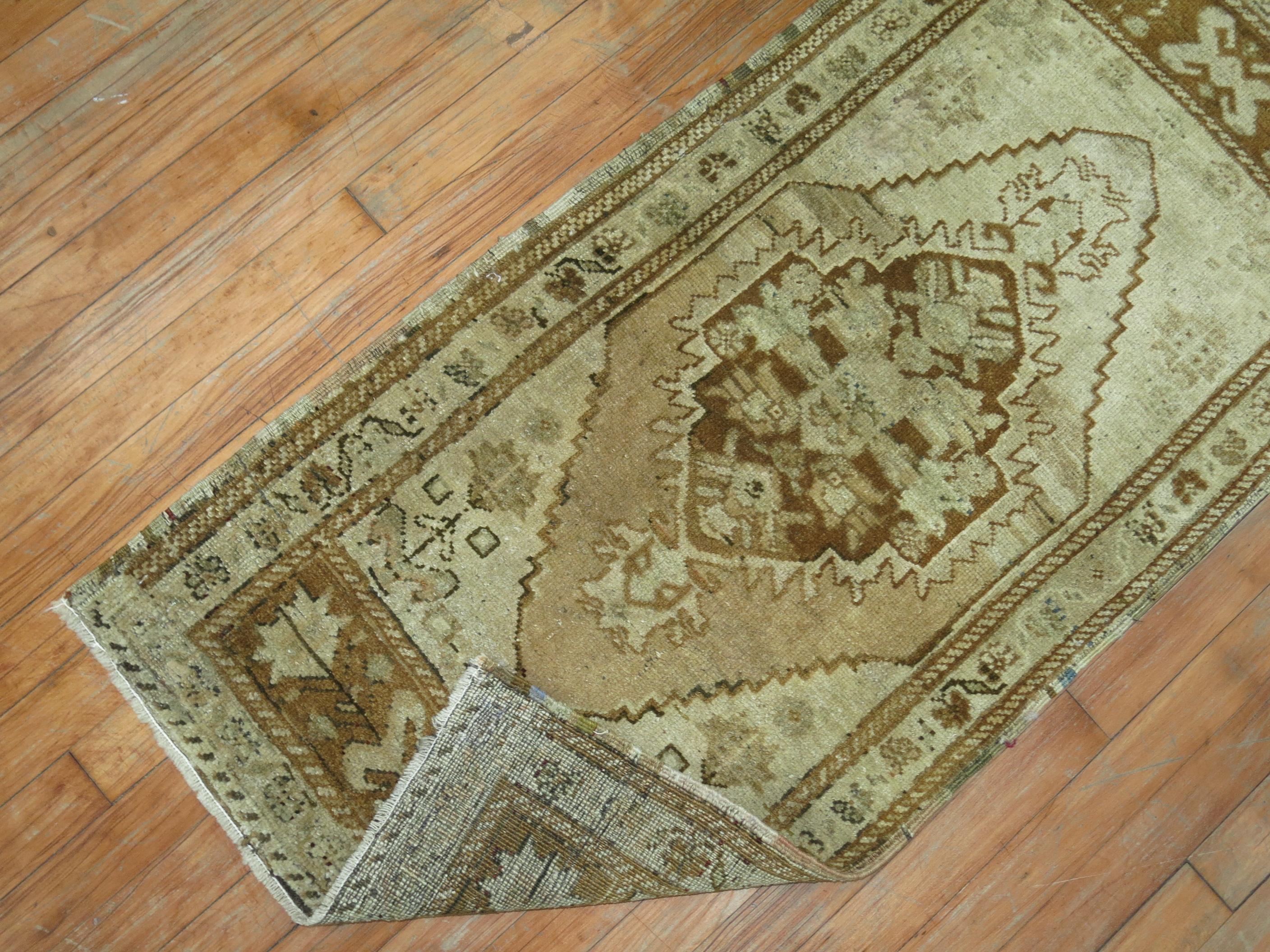 Georgian Vintage Oushak Mat in Gold and Brown