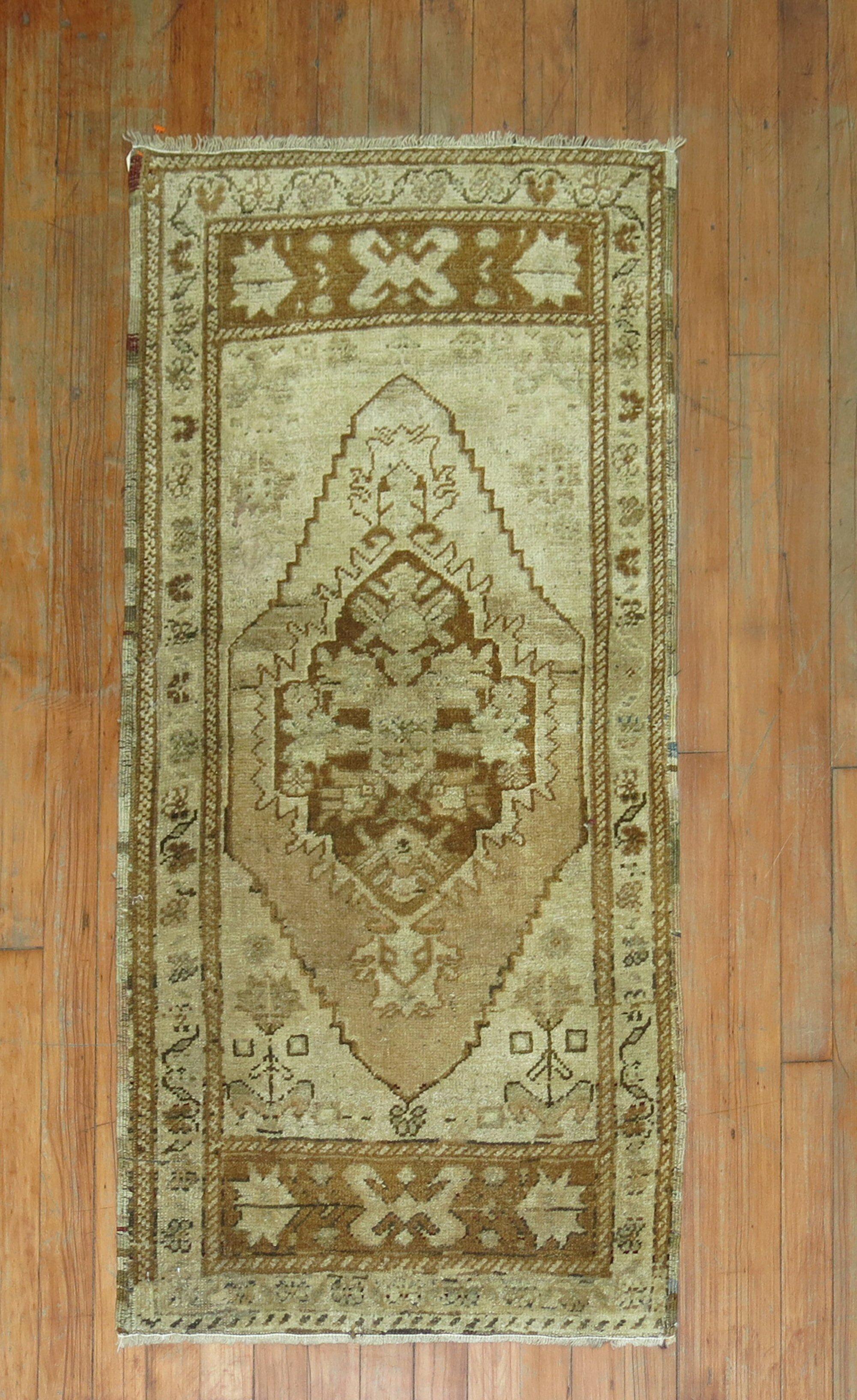 Turkish Vintage Oushak Mat in Gold and Brown