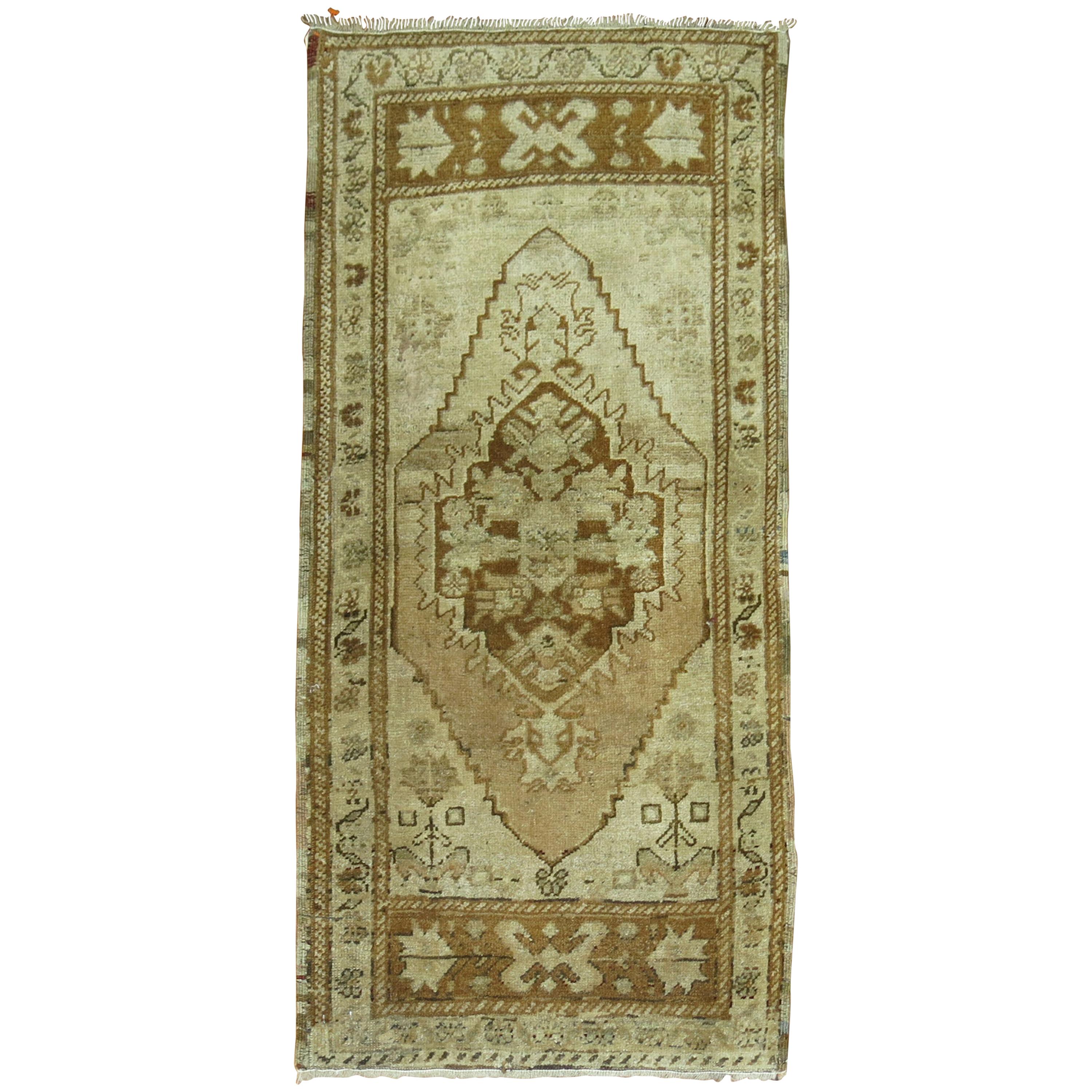 Vintage Oushak Mat in Gold and Brown