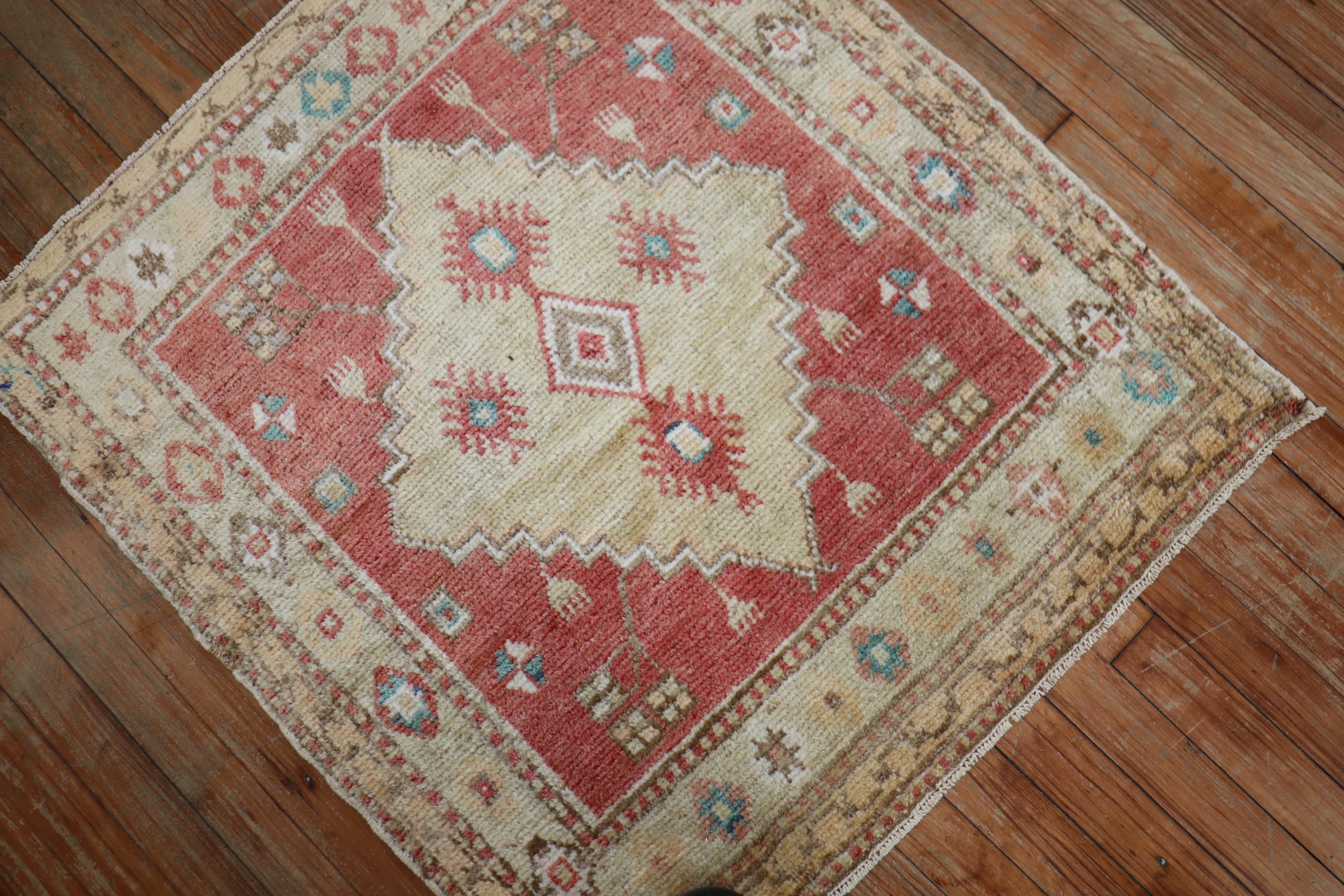 Small mini square mid-20th century one of a kind Turkish Oushak square rug.

Measures: 2'9