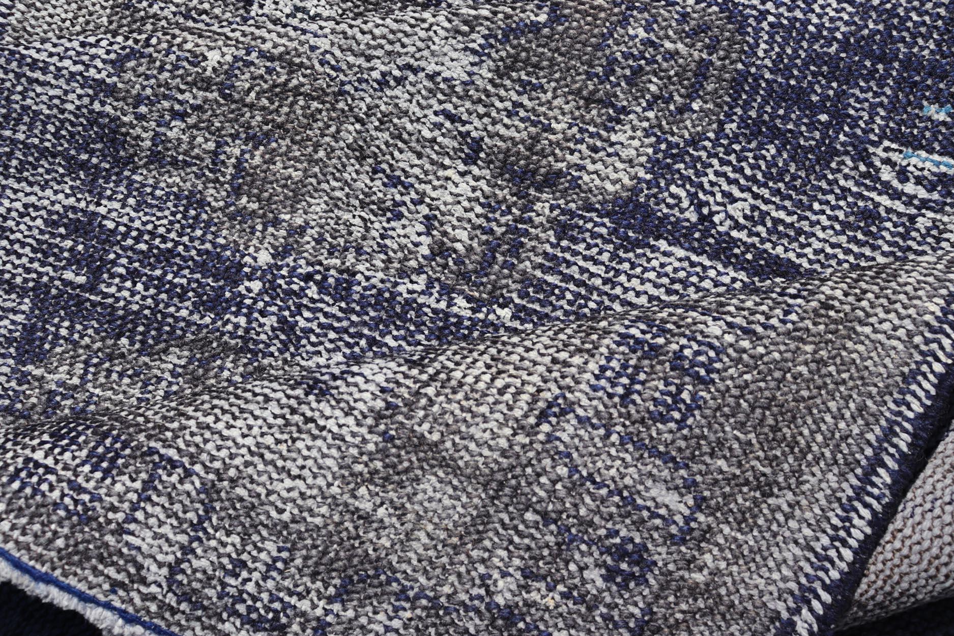 Runner vintage Oushak sovratinto in sfumature di blu  3' 8