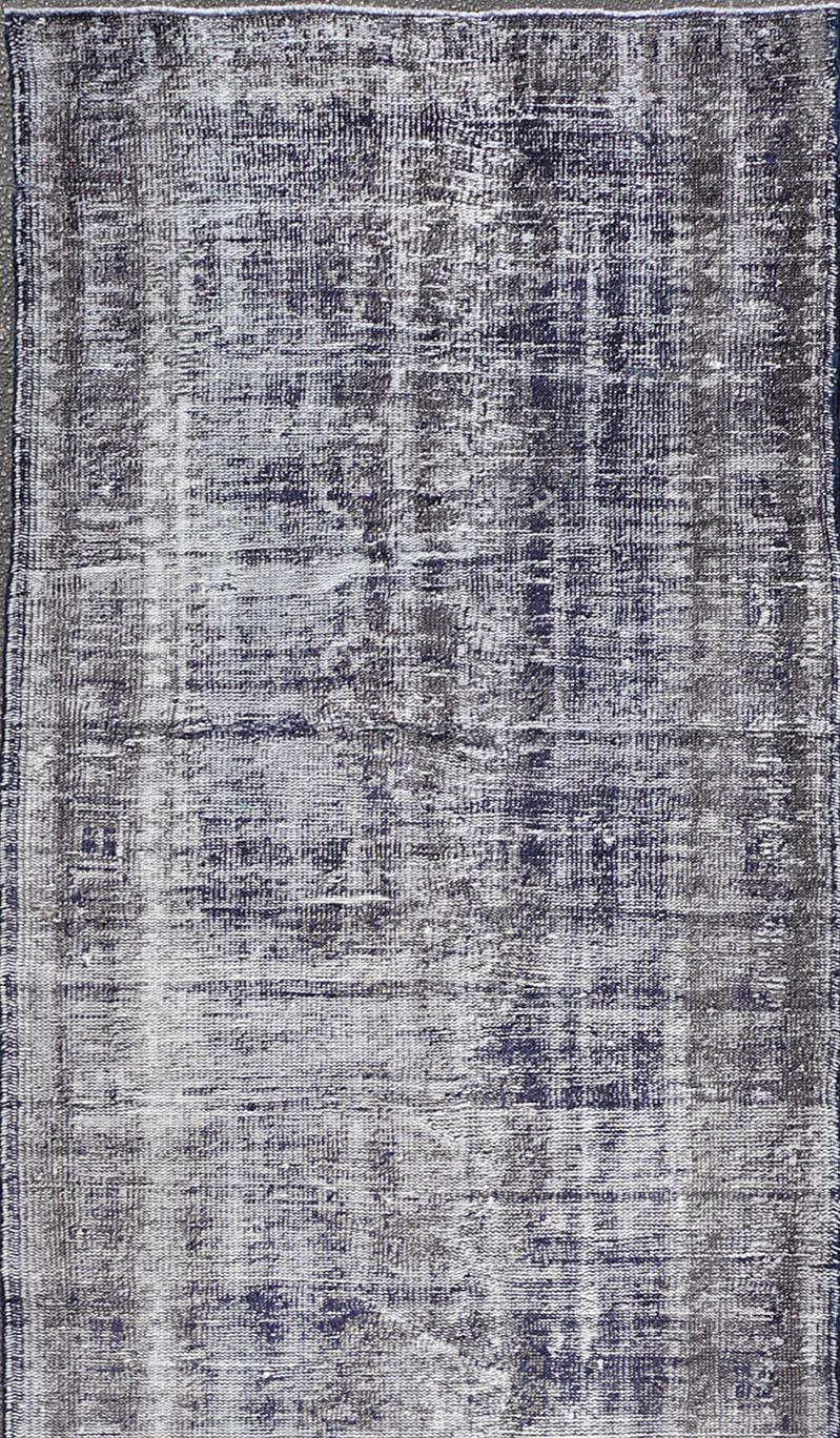 Runner vintage Oushak sovratinto in sfumature di blu  3' 8
