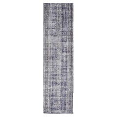 Tapis de couloir vintage Oushak teinté dans des tons de bleu  3' 8" x 15' 7"