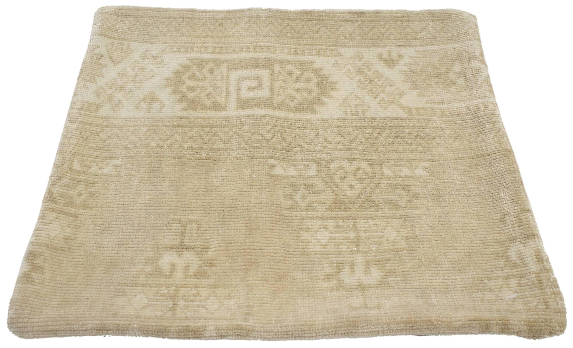 52226, vintage Oushak pillow cover with soft muted colors. For a polished look on beds, sofas or chairs, this vintage Oushak pillow cover helps creates a warm and cozy space. This pillow cover was made from a vintage Oushak rug. It features a