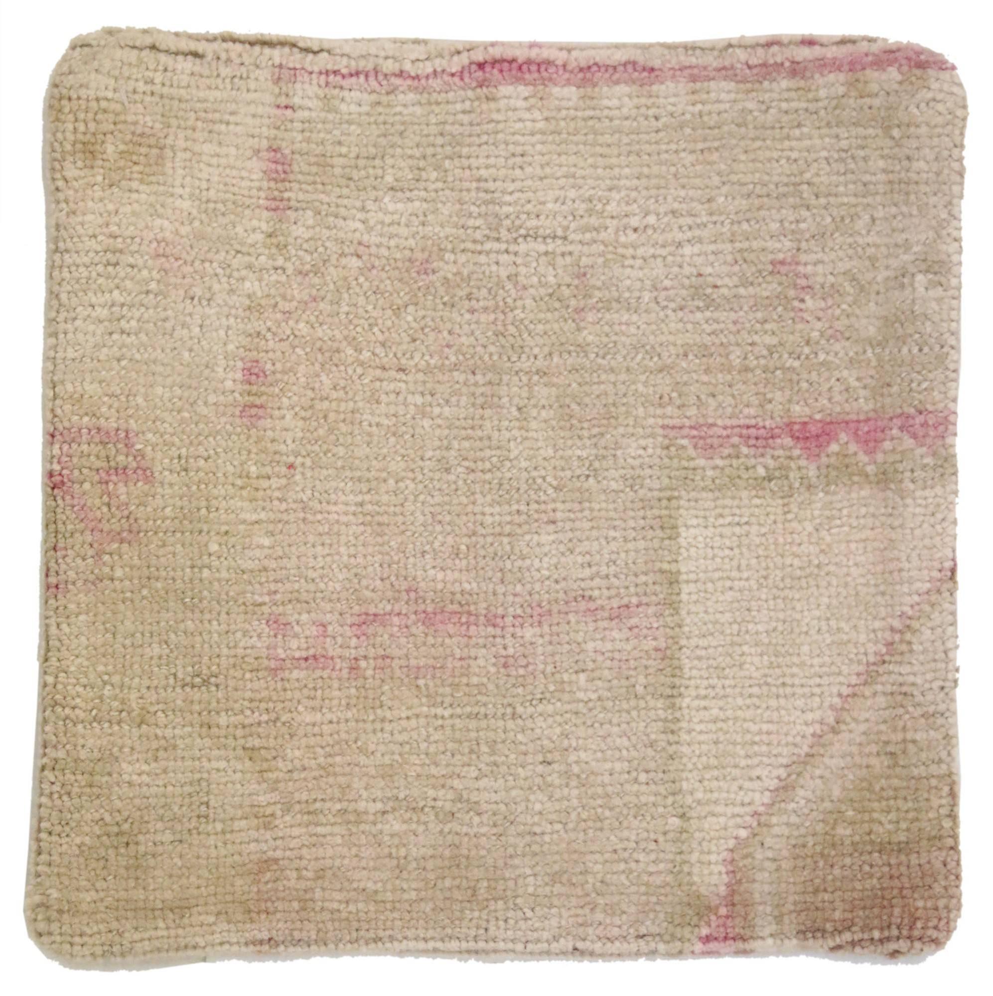 Vintage Oushak Pillow Cover with Soft Muted Colors, Oushak Rug Pillow Cover
