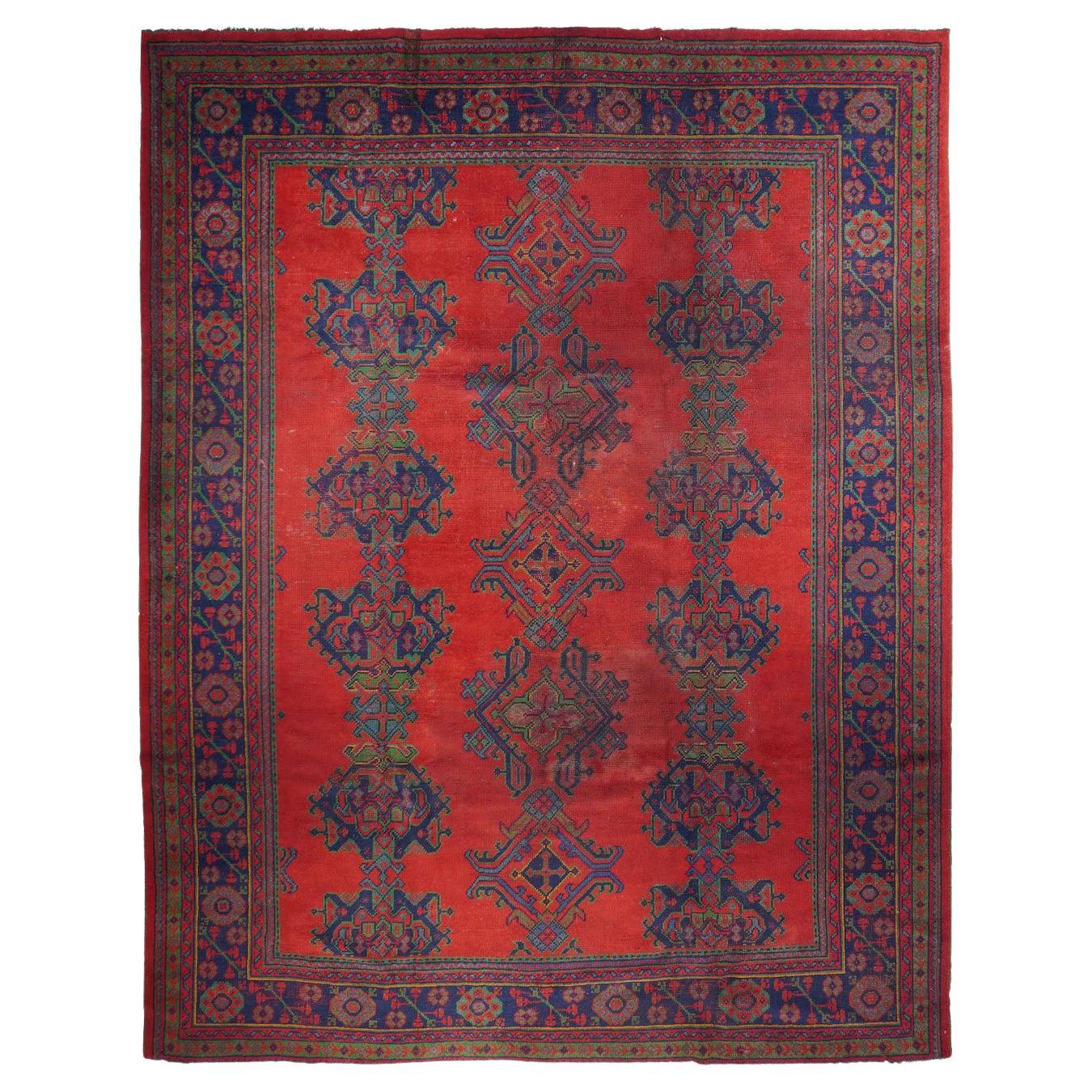 Fine tapis turc ancien en laine d'Oushak 9'0" x 11'5''