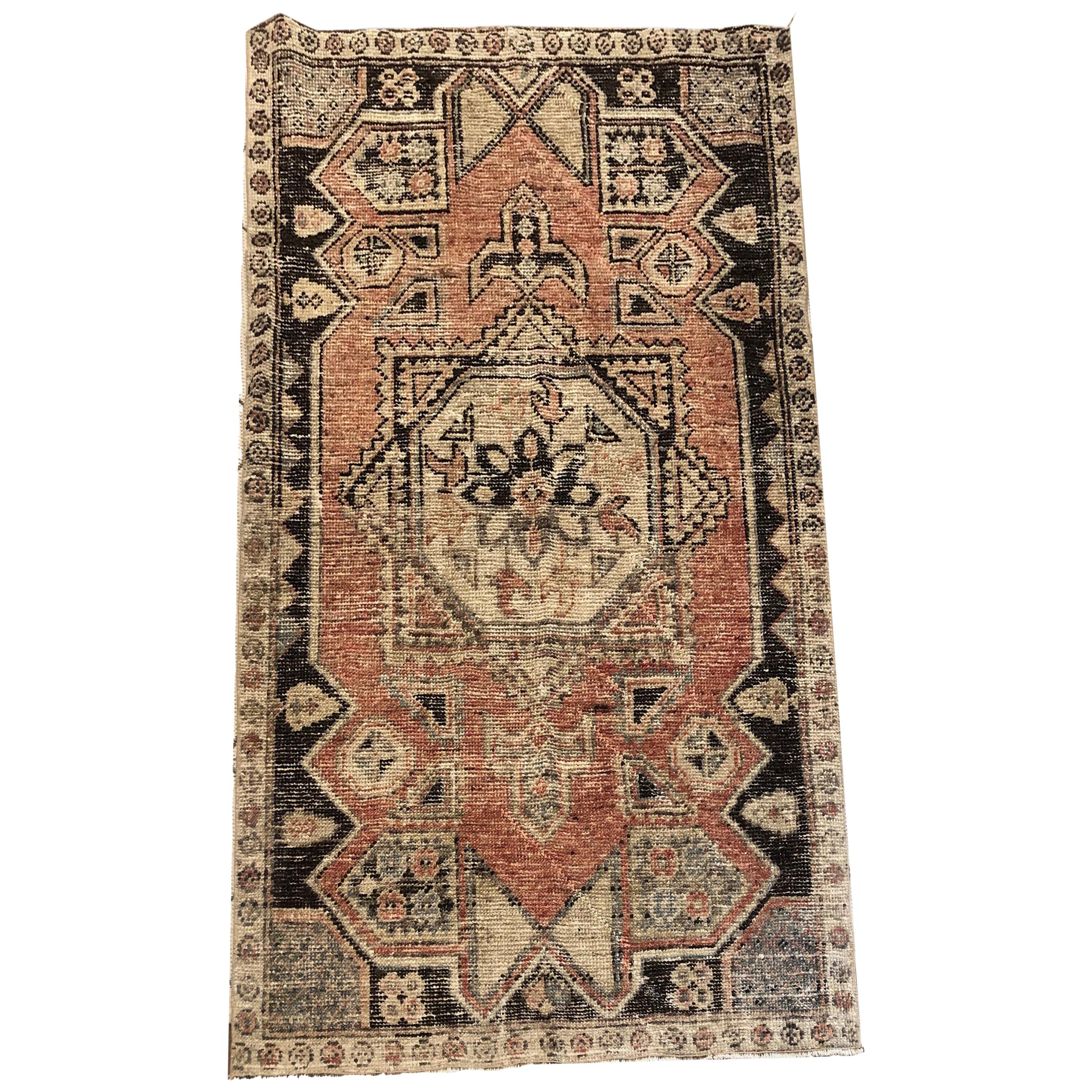19th Century Wool Hand Knotted Turkish Oushak Soft Pink and Brown Rug For Sale