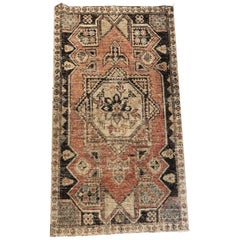 Vintage 19th Century Wool Hand Knotted Turkish Oushak Soft Pink and Brown Rug