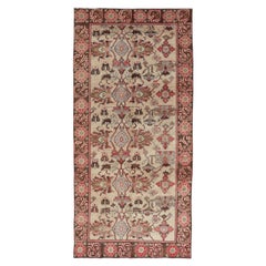 Vintage Oushak Rug from Turkey with All-Over Floral Design in Ivory, Brown & Red