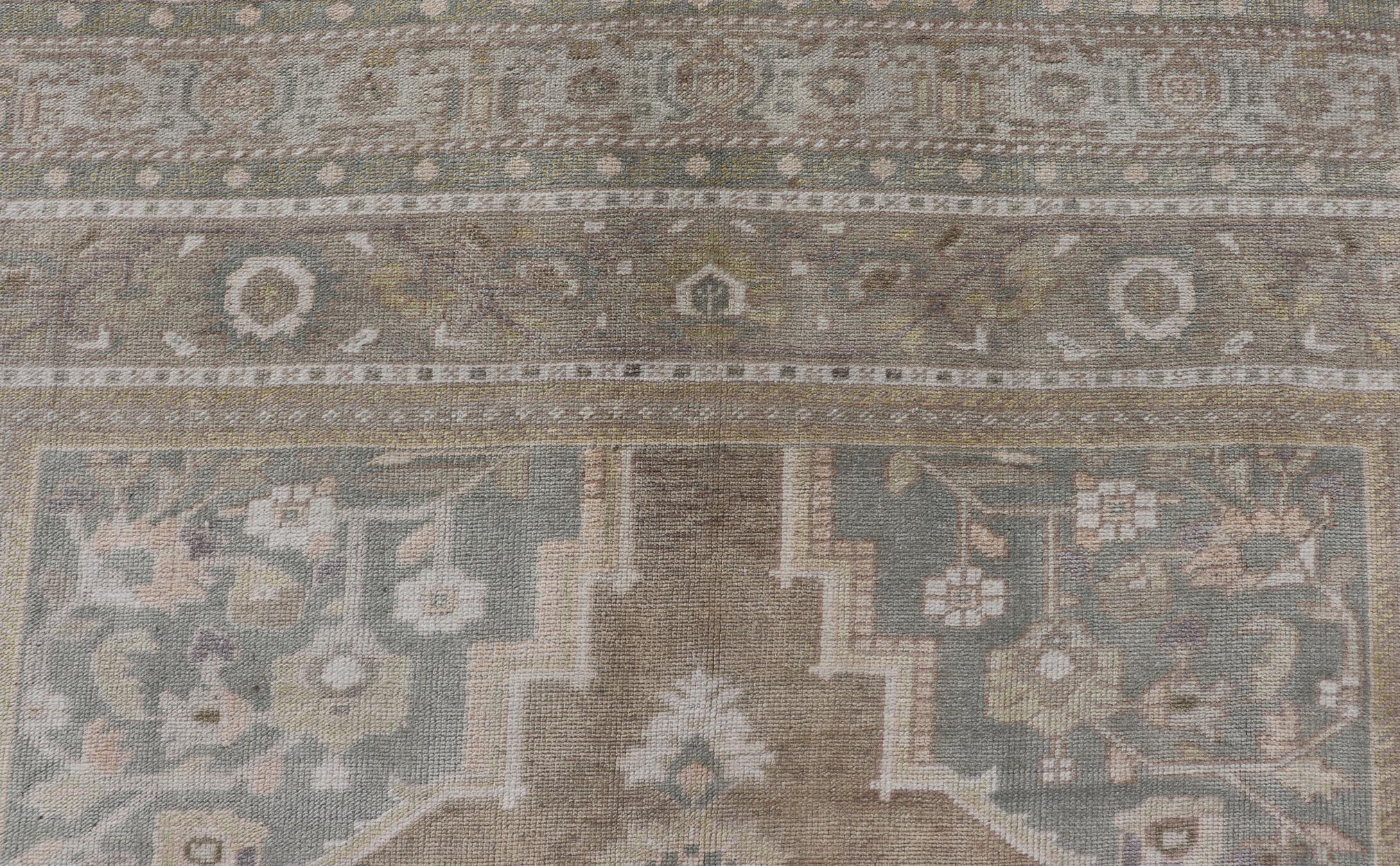 Vintage Oushak Rug from Turkey with Muted Colors and Floral Medallion For Sale 3