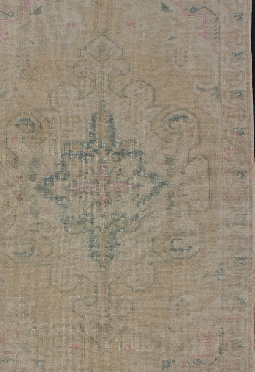Vintage Oushak Rug from Turkey with Muted Colors and Floral Medallion For Sale 5