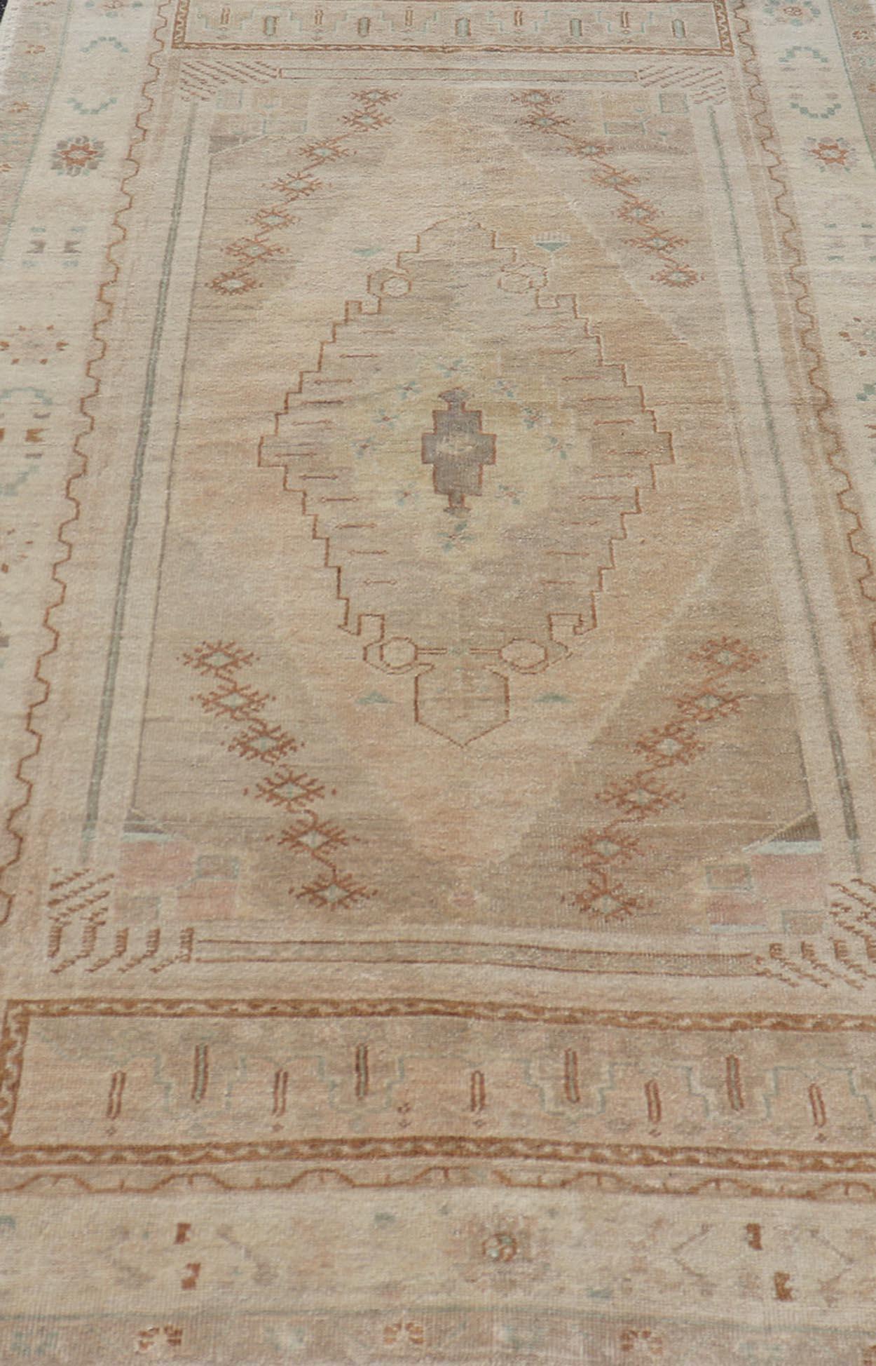 Vintage Oushak Rug from Turkey with Muted Colors and Tribal Medallion For Sale 2