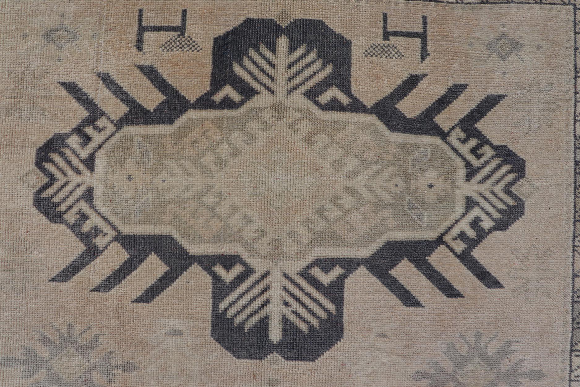 Turkish Vintage Oushak Rug from Turkey with Navy Blue and Floral Medallion's For Sale