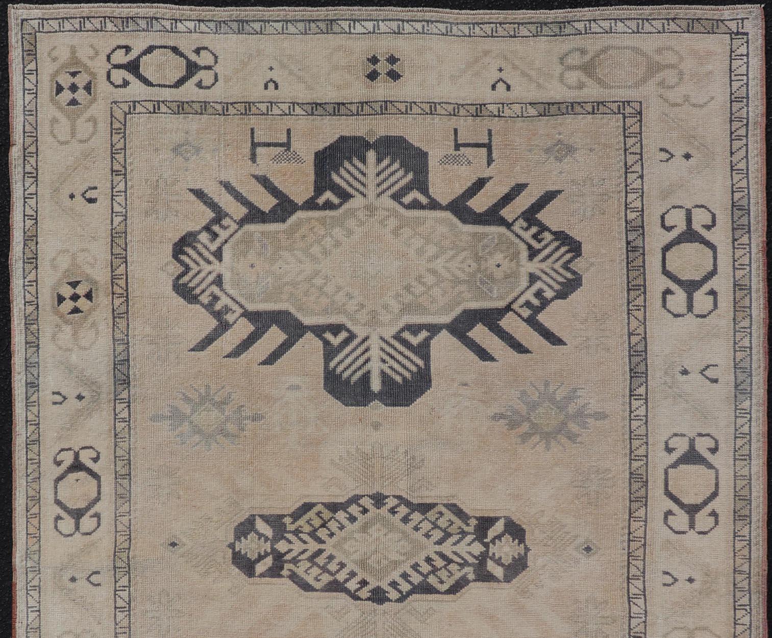 Hand-Knotted Vintage Oushak Rug from Turkey with Navy Blue and Floral Medallion's For Sale