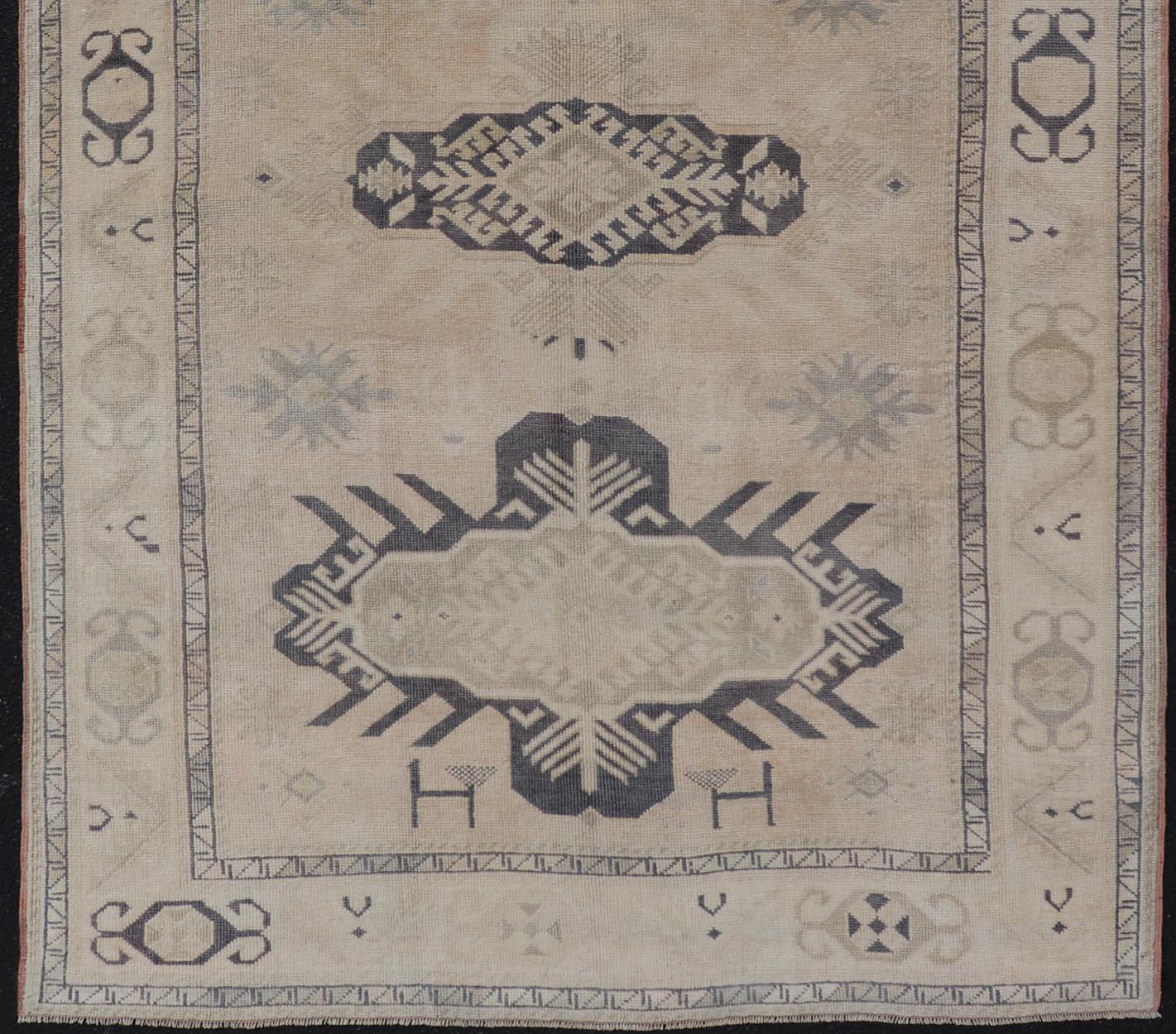20th Century Vintage Oushak Rug from Turkey with Navy Blue and Floral Medallion's For Sale