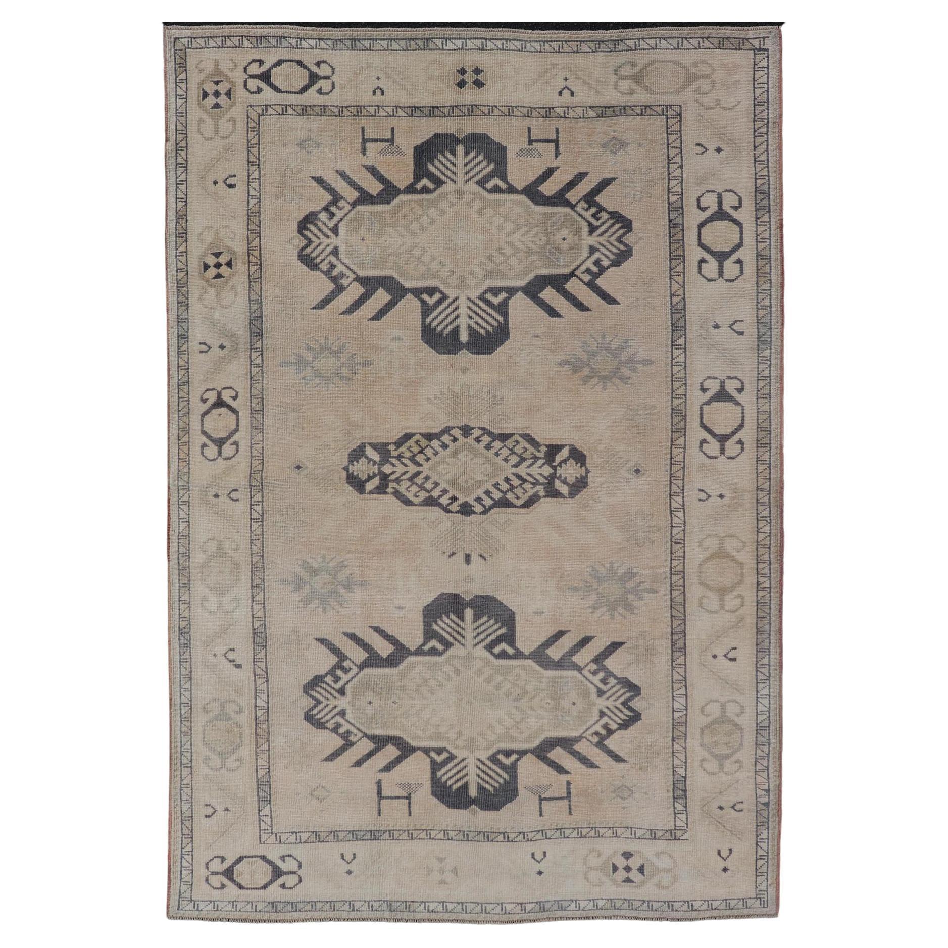 Vintage Oushak Rug from Turkey with Navy Blue and Floral Medallion's