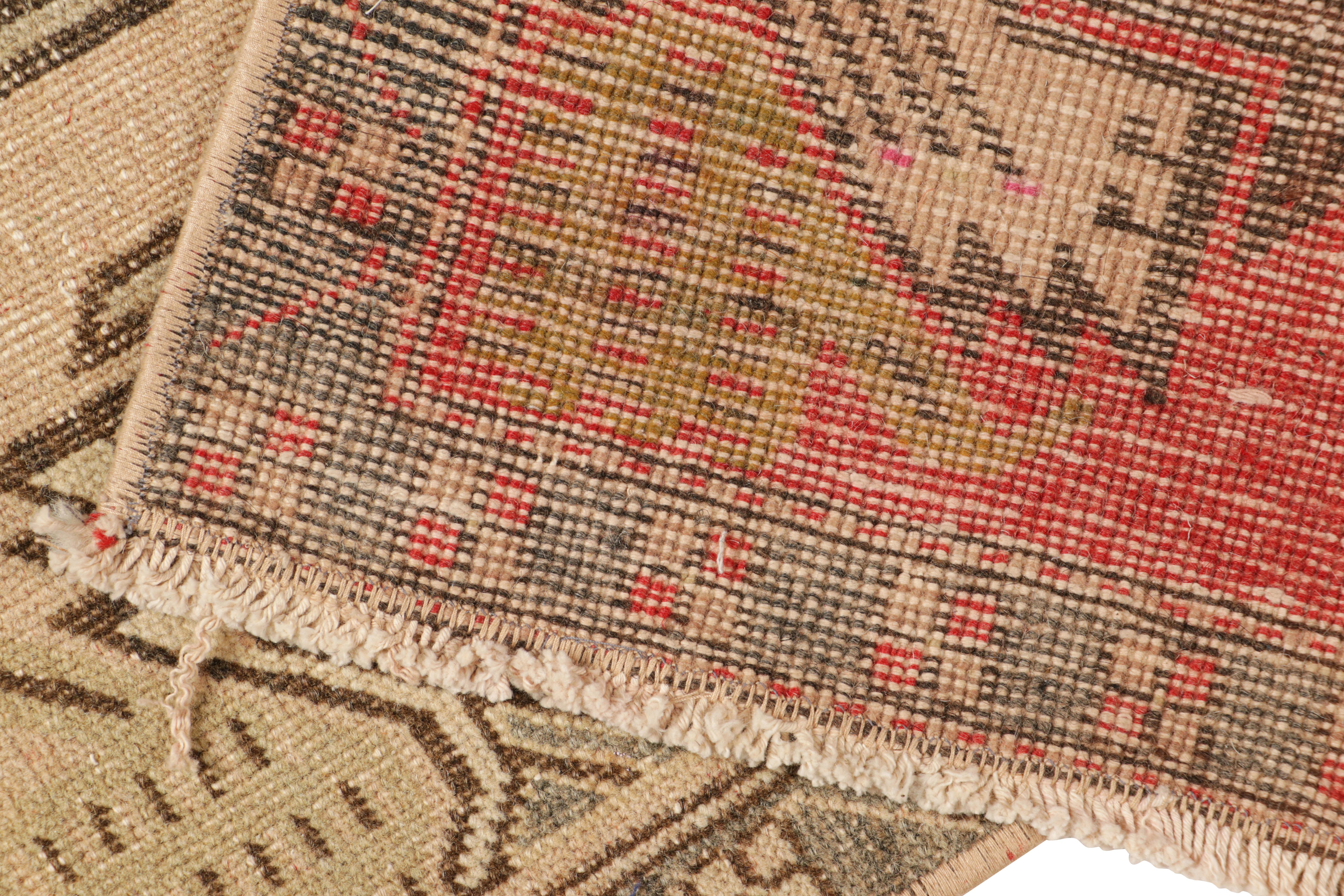 Wool Vintage Oushak Rug in Beige-Brown, with Geometric Medallion, from Rug & Kilim For Sale