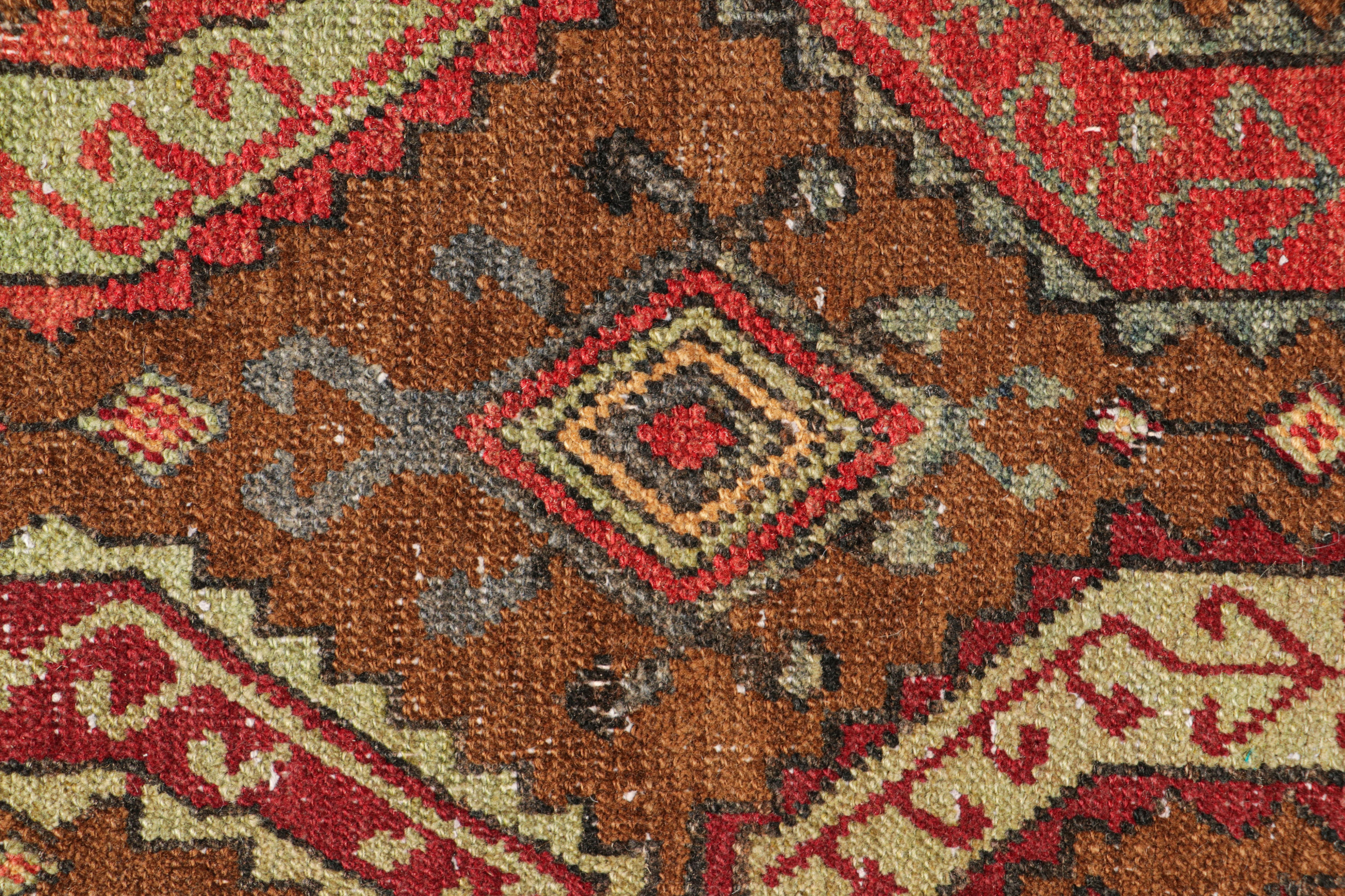 Turkish Vintage Oushak Rug in Beige-Brown, with Geometric Patterns, from Rug & Kilim For Sale