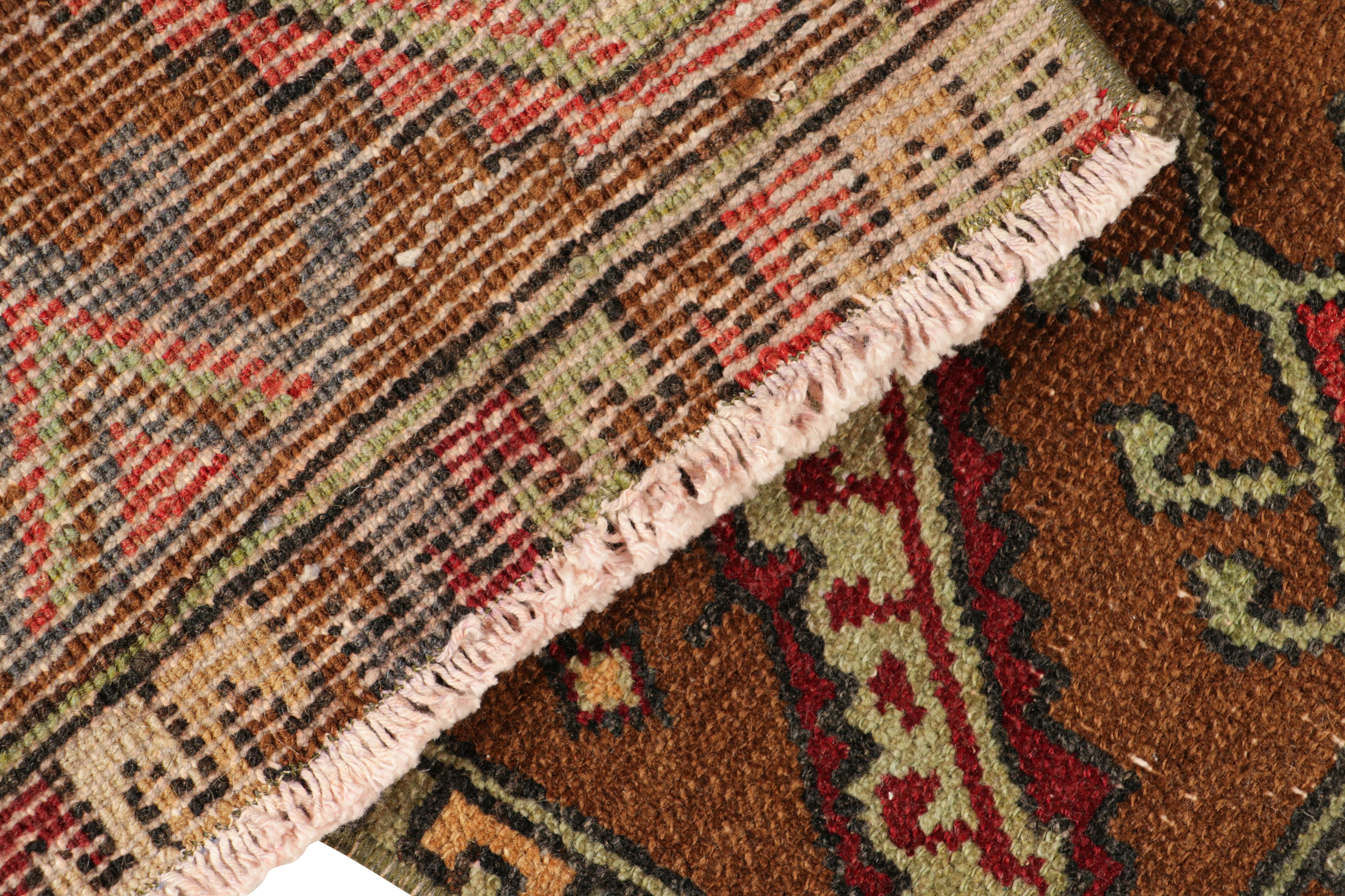 Wool Vintage Oushak Rug in Beige-Brown, with Geometric Patterns, from Rug & Kilim For Sale