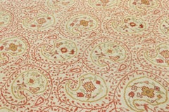 Vintage Oushak Rug in Bright Cream Field and Pink Paisley Florals