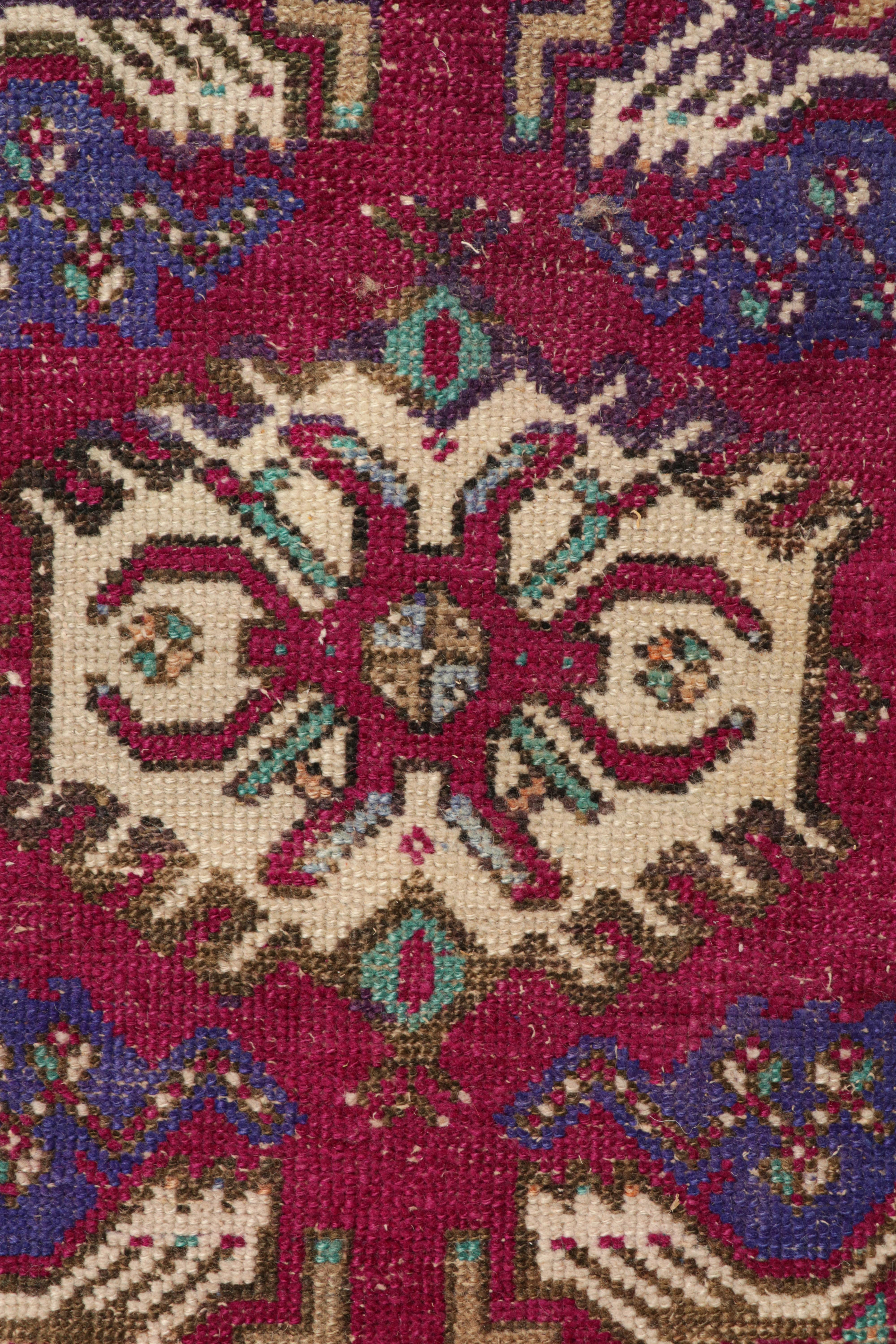 Turkish Vintage Oushak Rug in Burgundy with Geometric Medallions, from Rug & Kilim For Sale