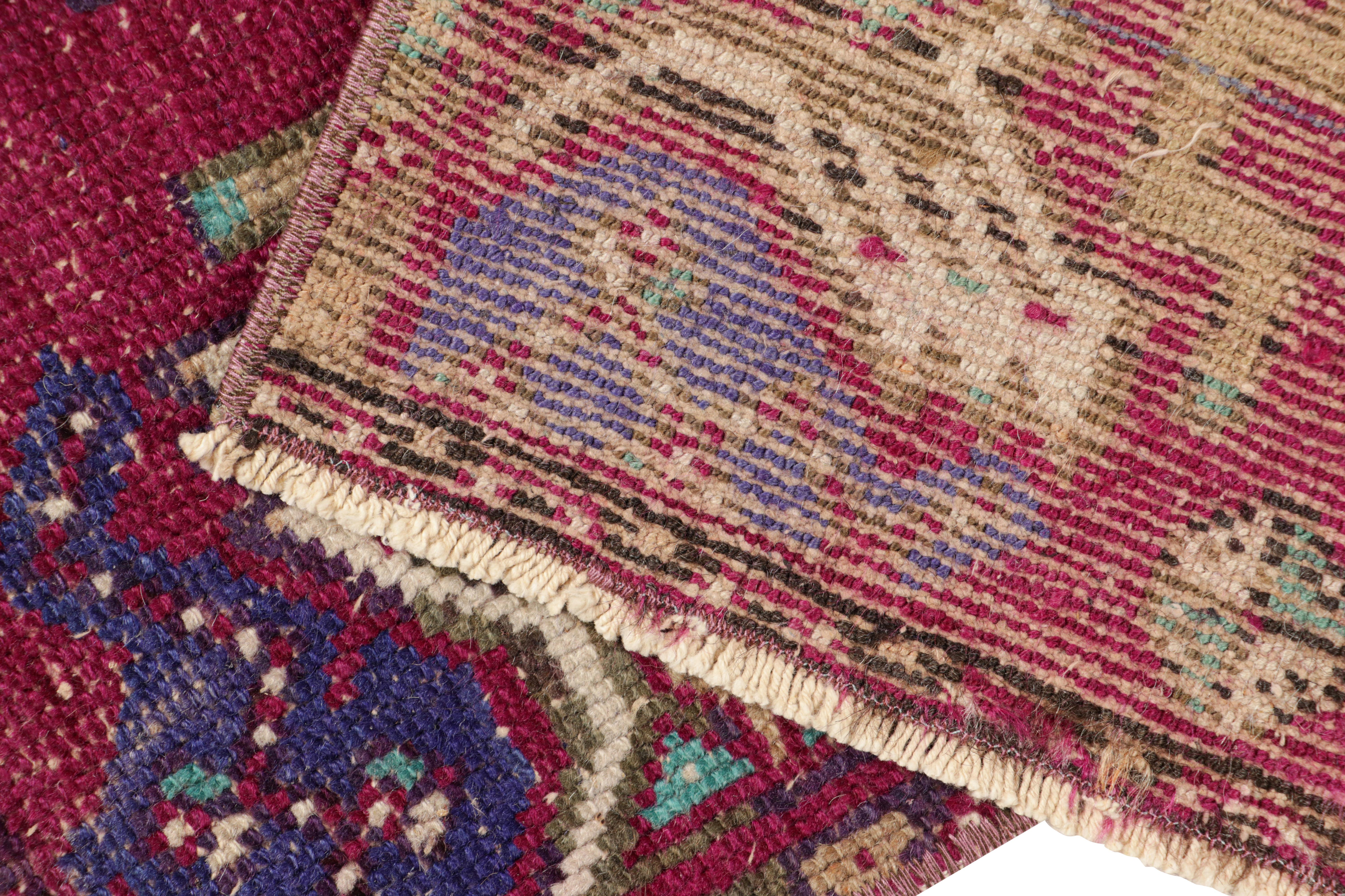 Wool Vintage Oushak Rug in Burgundy with Geometric Medallions, from Rug & Kilim For Sale