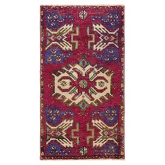 Vintage Oushak Rug in Burgundy with Geometric Medallions, from Rug & Kilim