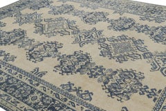 Vintage Oushak Rug in Cream and Blue with Geometric Patterns  Rug & Kilim