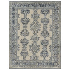 Tapis Oushak vintage crème et bleu à motifs géométriques  Rug & Kilim