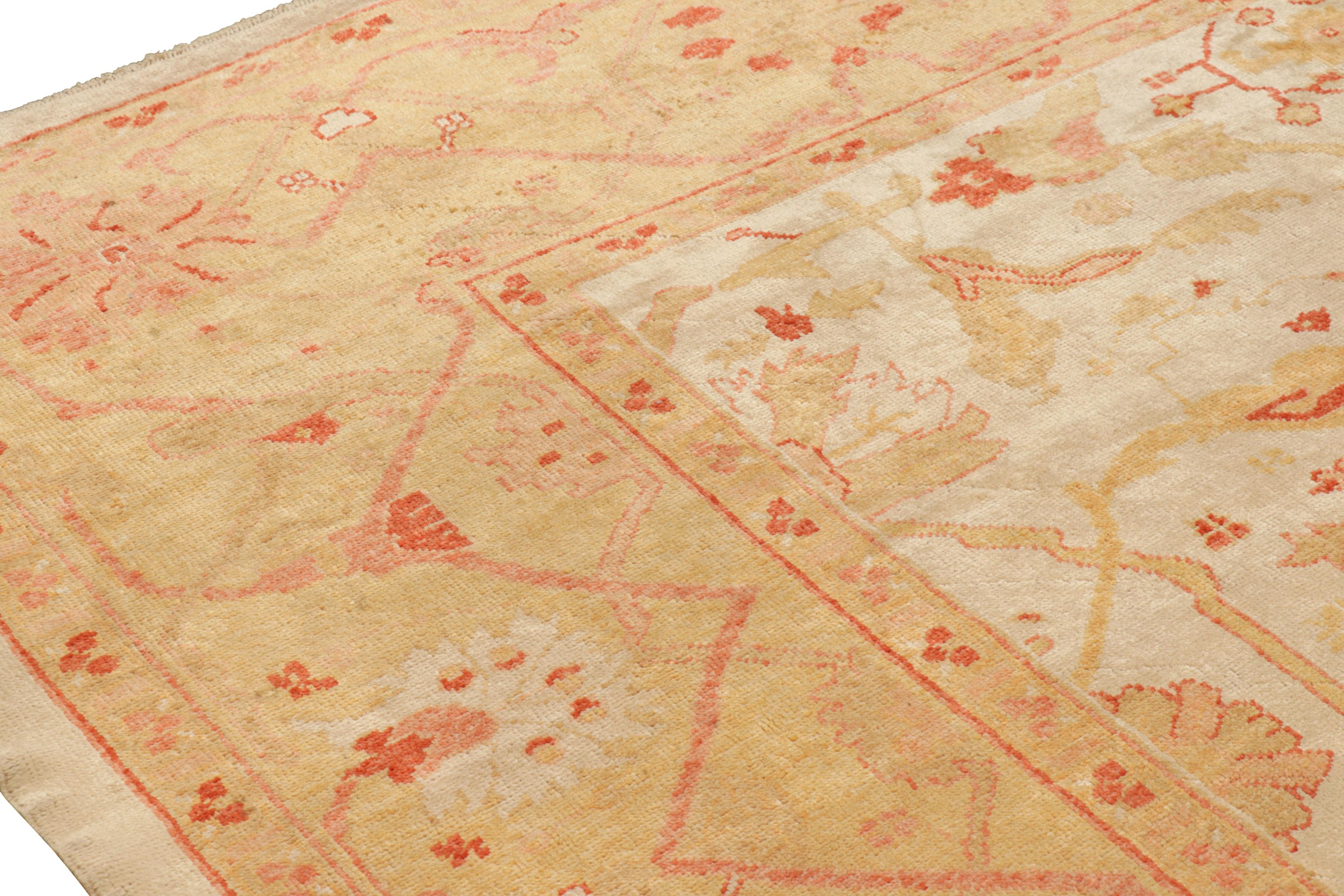 Turkish Vintage Oushak Rug in Gold & Orange with Floral Patterns - Rug & Kilim For Sale