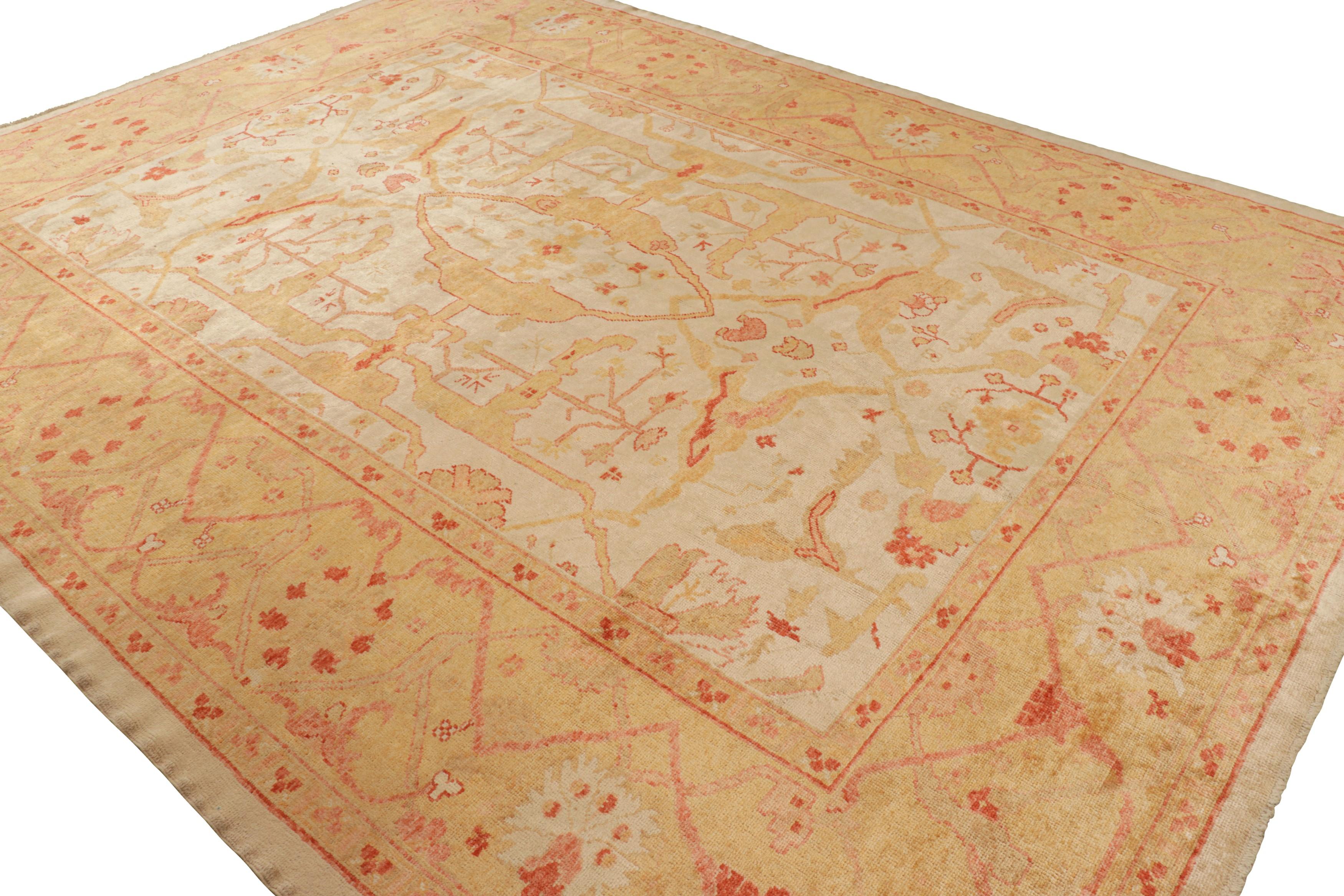 Vintage Oushak Rug in Gold & Orange with Floral Patterns - Rug & Kilim In Good Condition For Sale In Long Island City, NY
