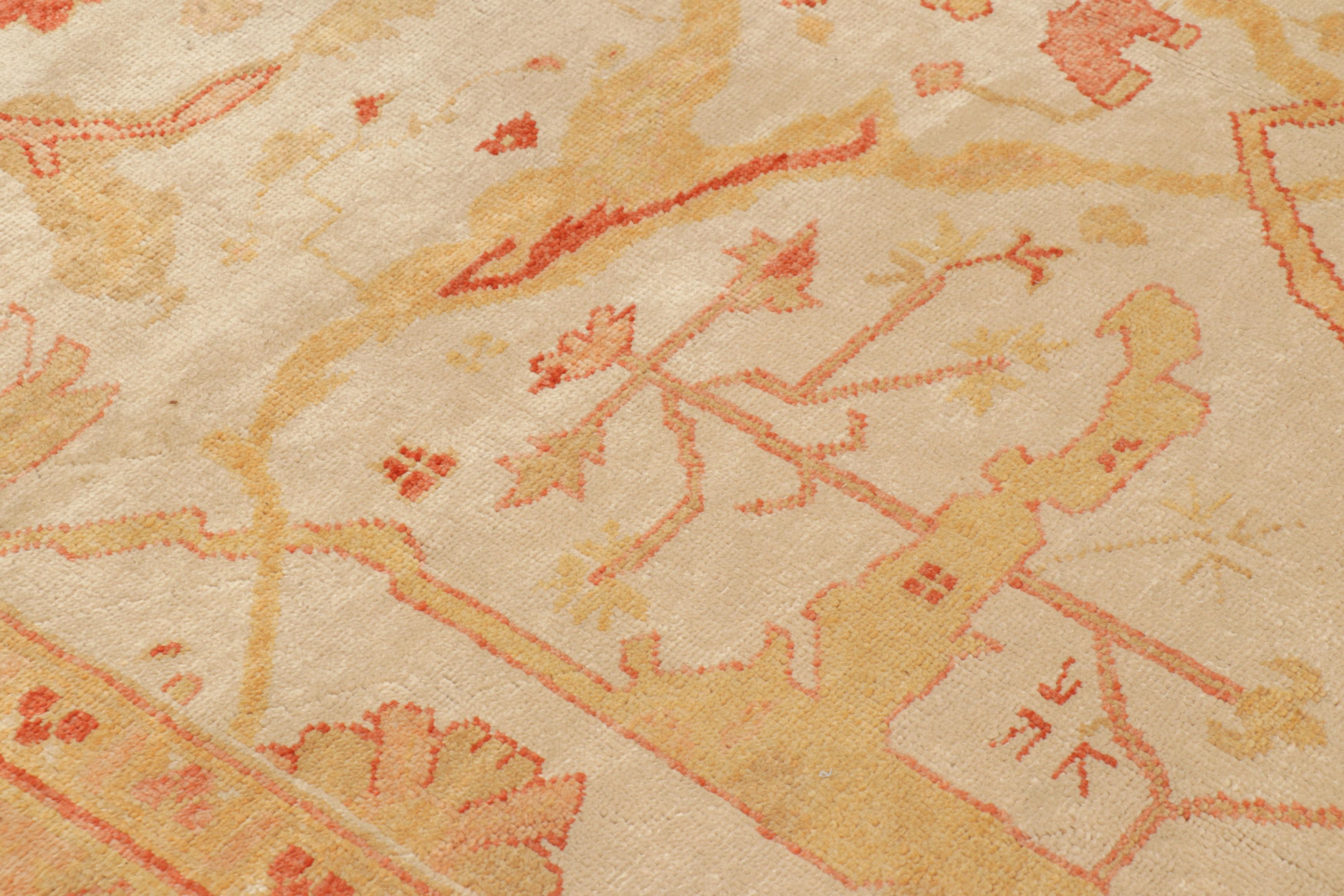Wool Vintage Oushak Rug in Gold & Orange with Floral Patterns - Rug & Kilim For Sale