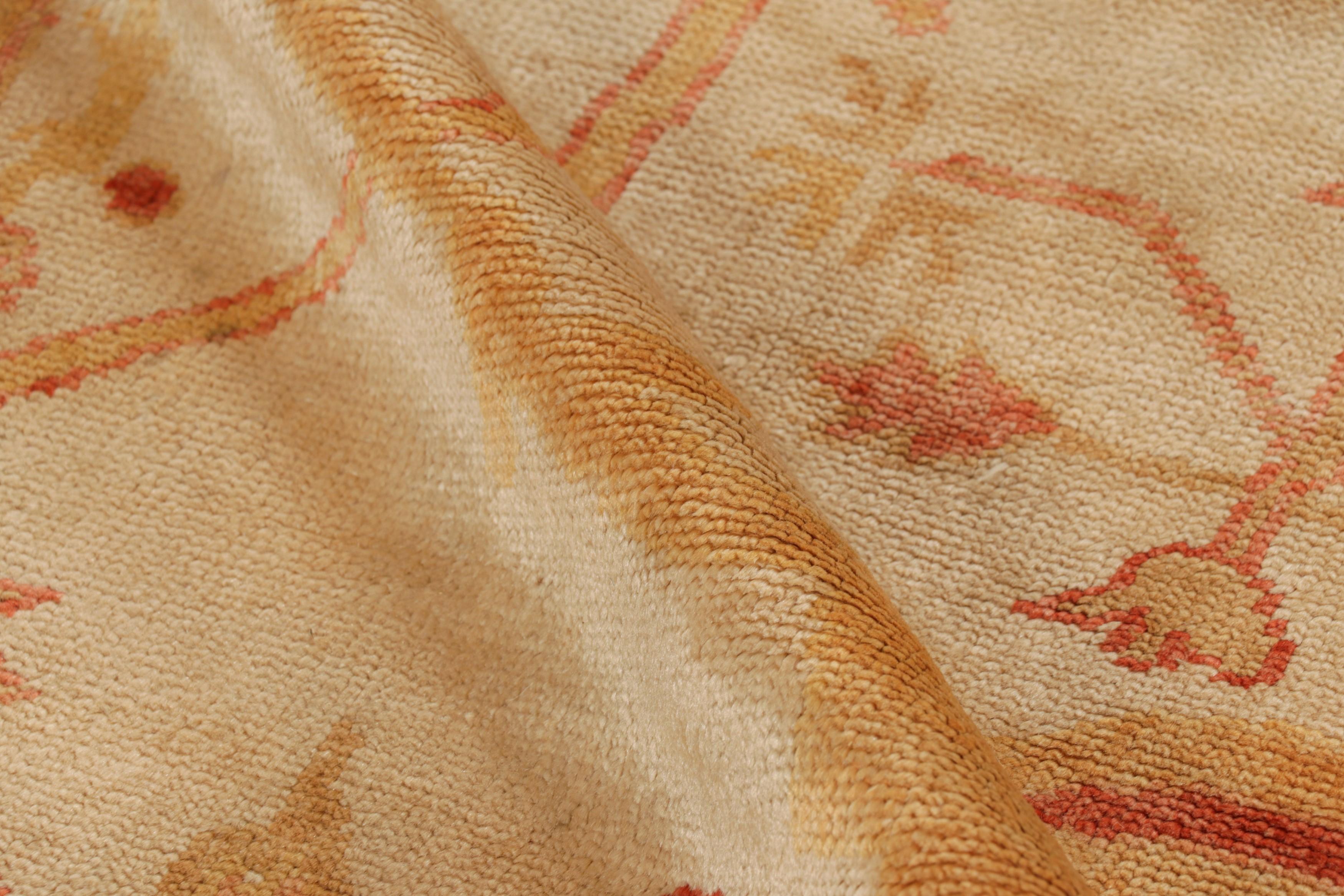 Vintage Oushak Rug in Gold & Orange with Floral Patterns - Rug & Kilim For Sale 1