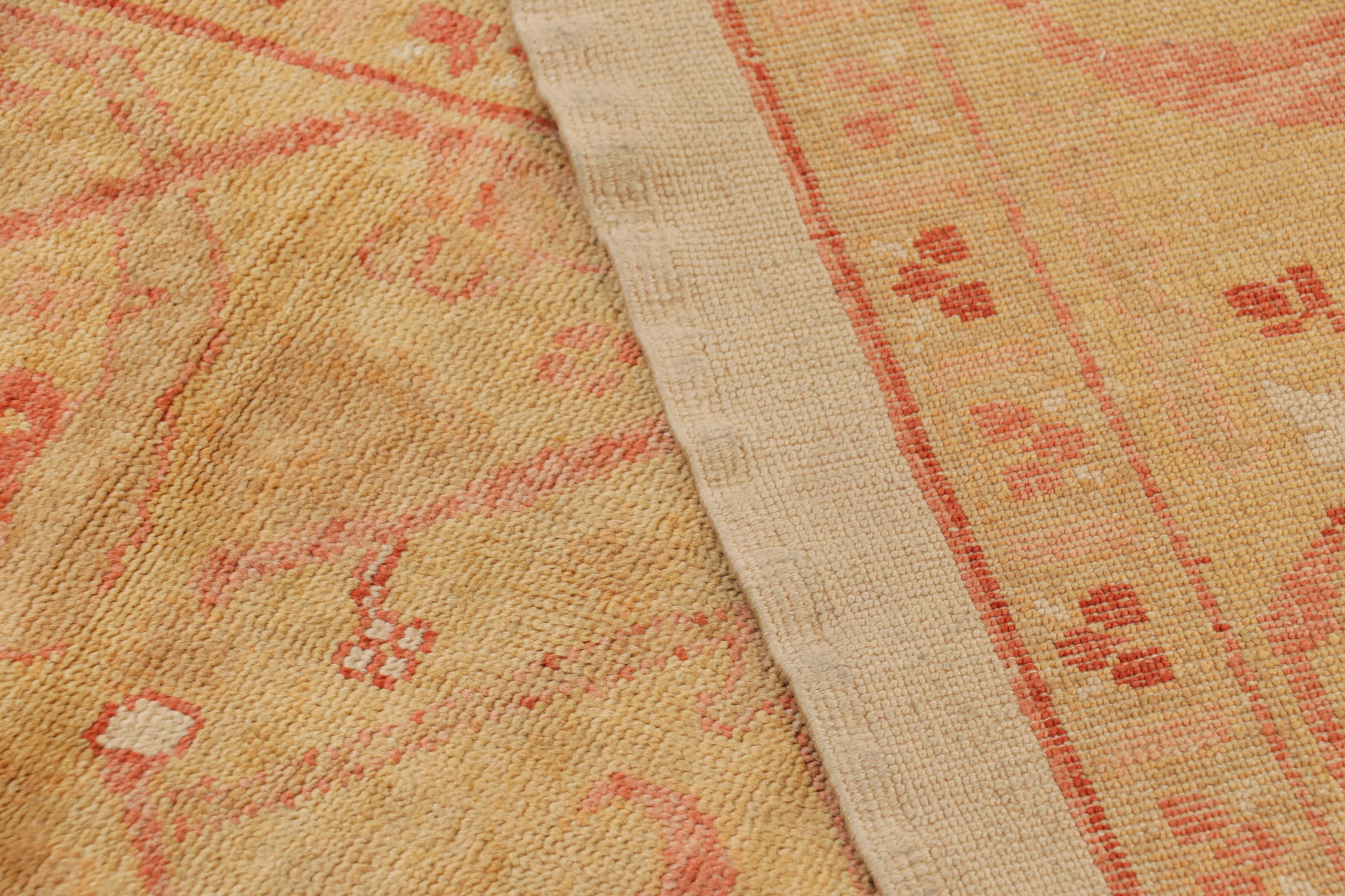 Vintage Oushak Rug in Gold & Orange with Floral Patterns - Rug & Kilim For Sale 2