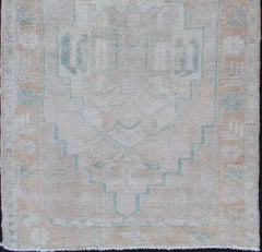 Vintage Oushak Rug in Muted Taupe, Sea Foam Green, Tan, and Light Brown