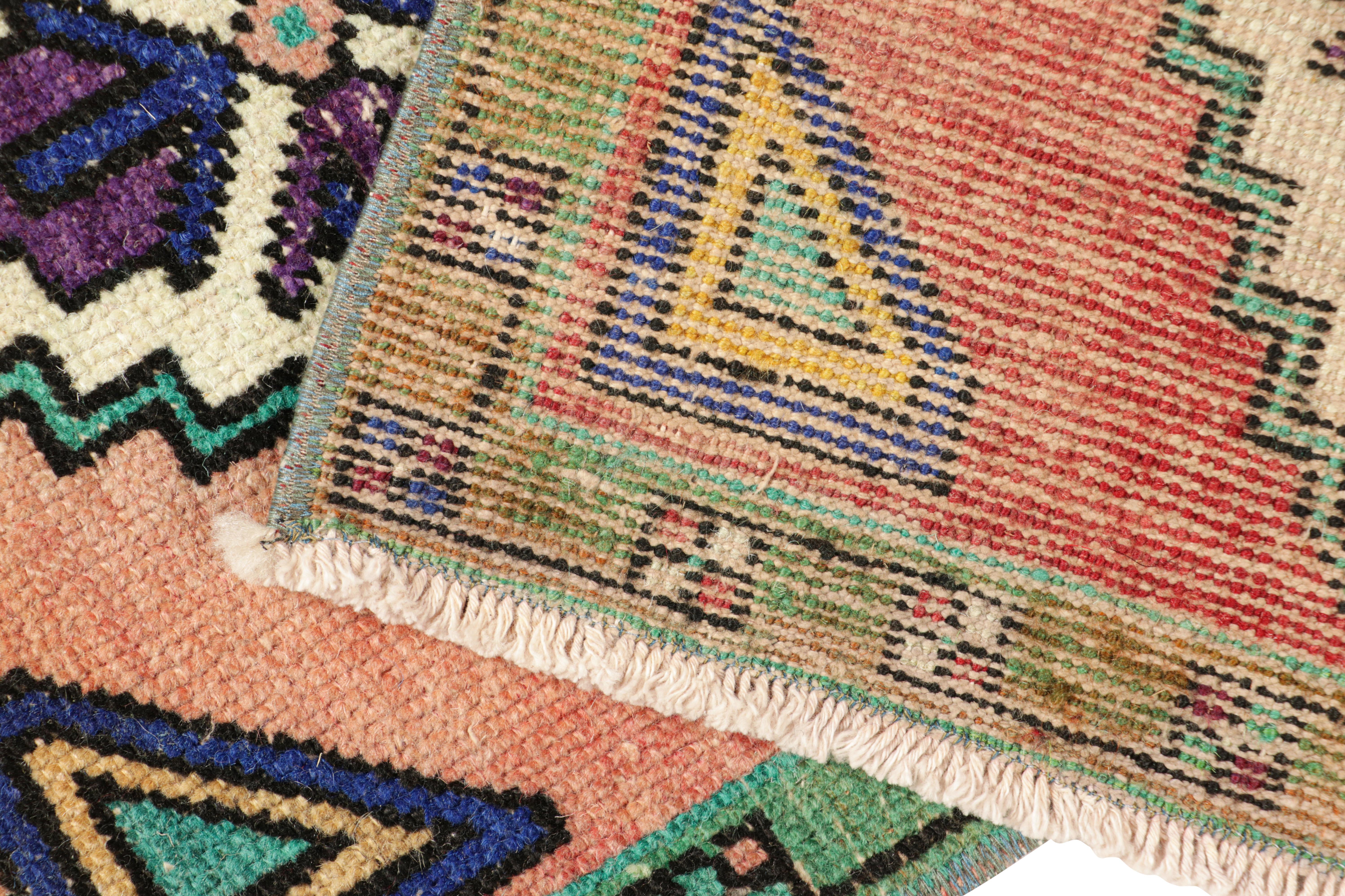 Wool Vintage Oushak Rug in Pink & Blue, with Geometric Medallions, from Rug & Kilim For Sale