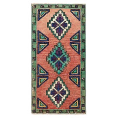 Vintage Oushak Rug in Pink & Blue, with Geometric Medallions, from Rug & Kilim
