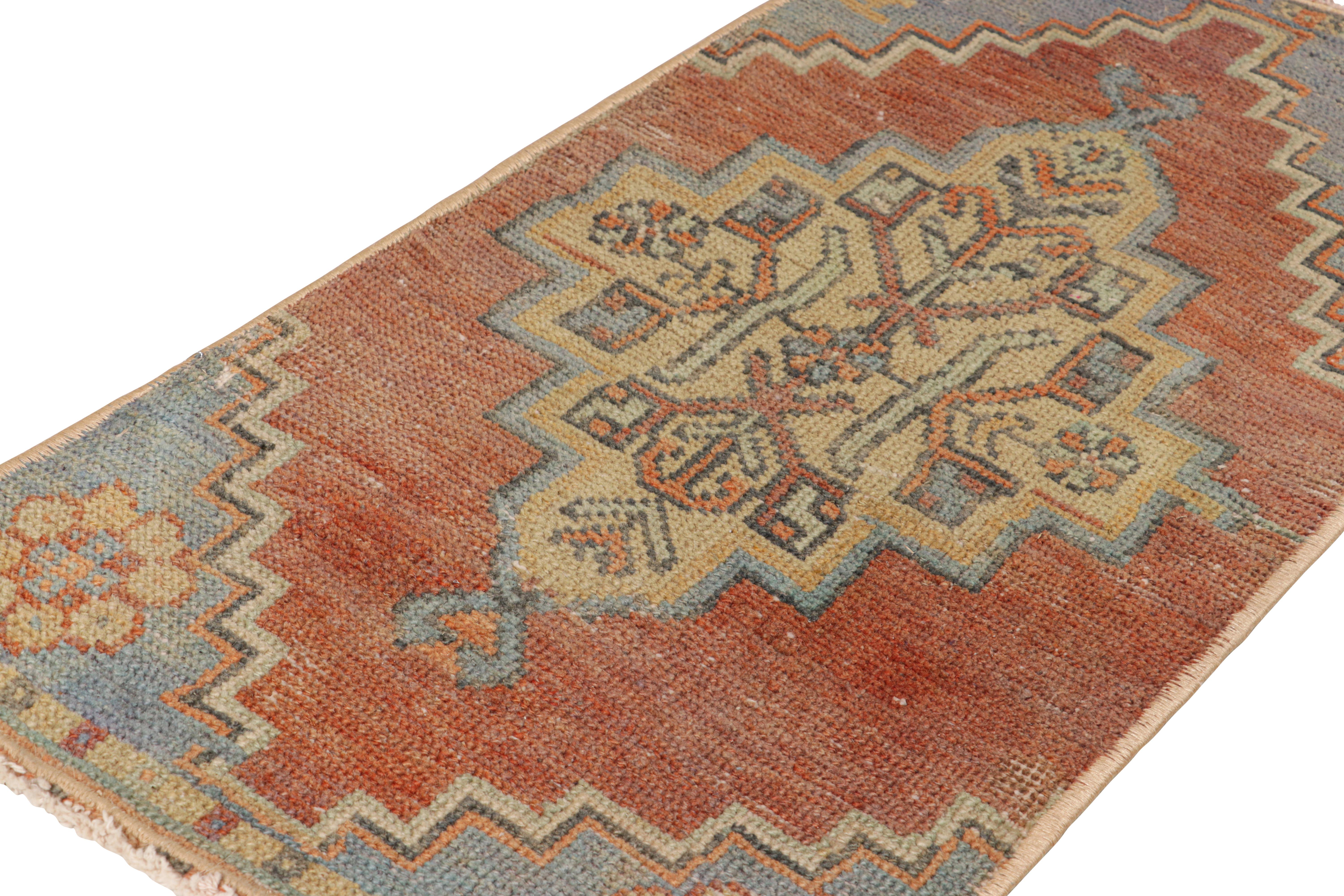 Hand-Knotted Vintage Oushak Rug in Red & Blue, with Geometric Medallion, from Rug & Kilim  For Sale