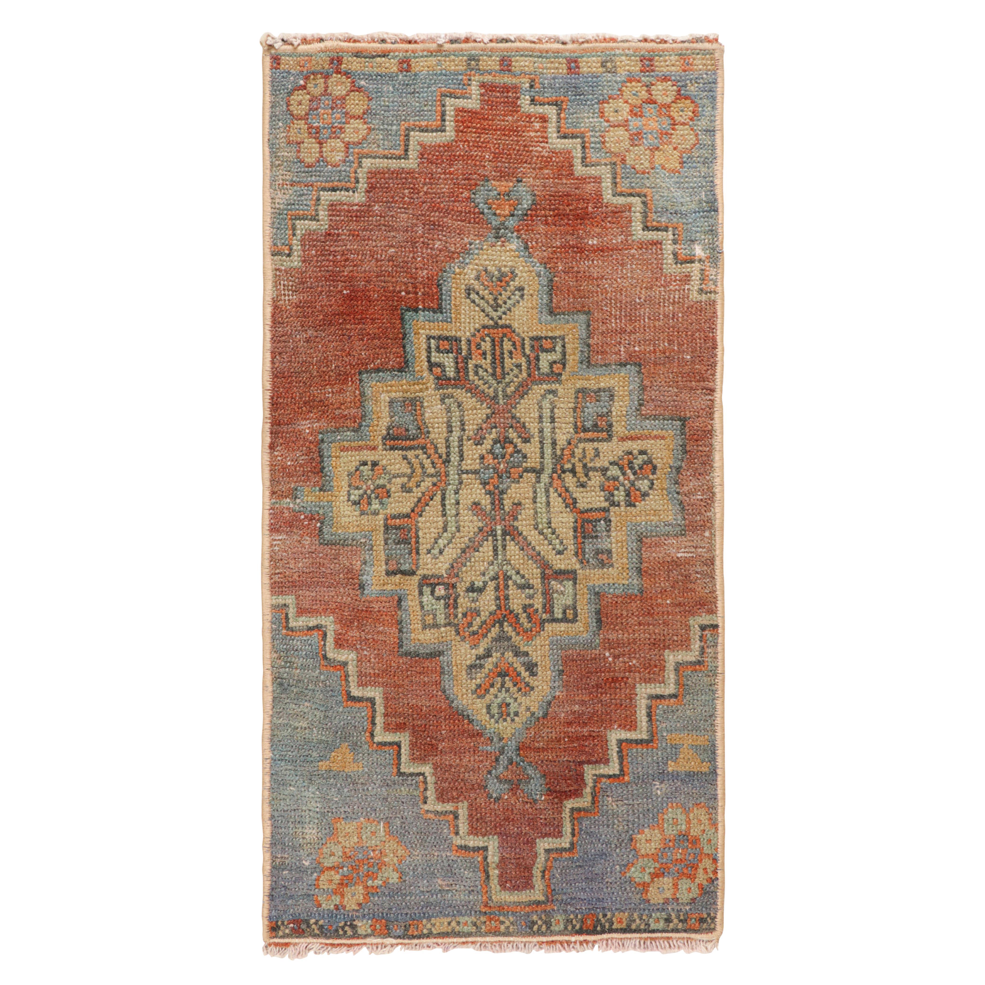 Vintage Oushak Rug in Red & Blue, with Geometric Medallion, from Rug & Kilim  For Sale