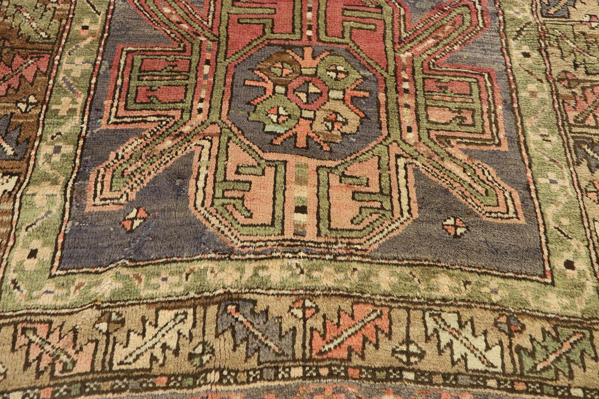 Vintage Turkish Oushak Rug with Tribal Style and Amulet Pattern In Good Condition For Sale In Dallas, TX