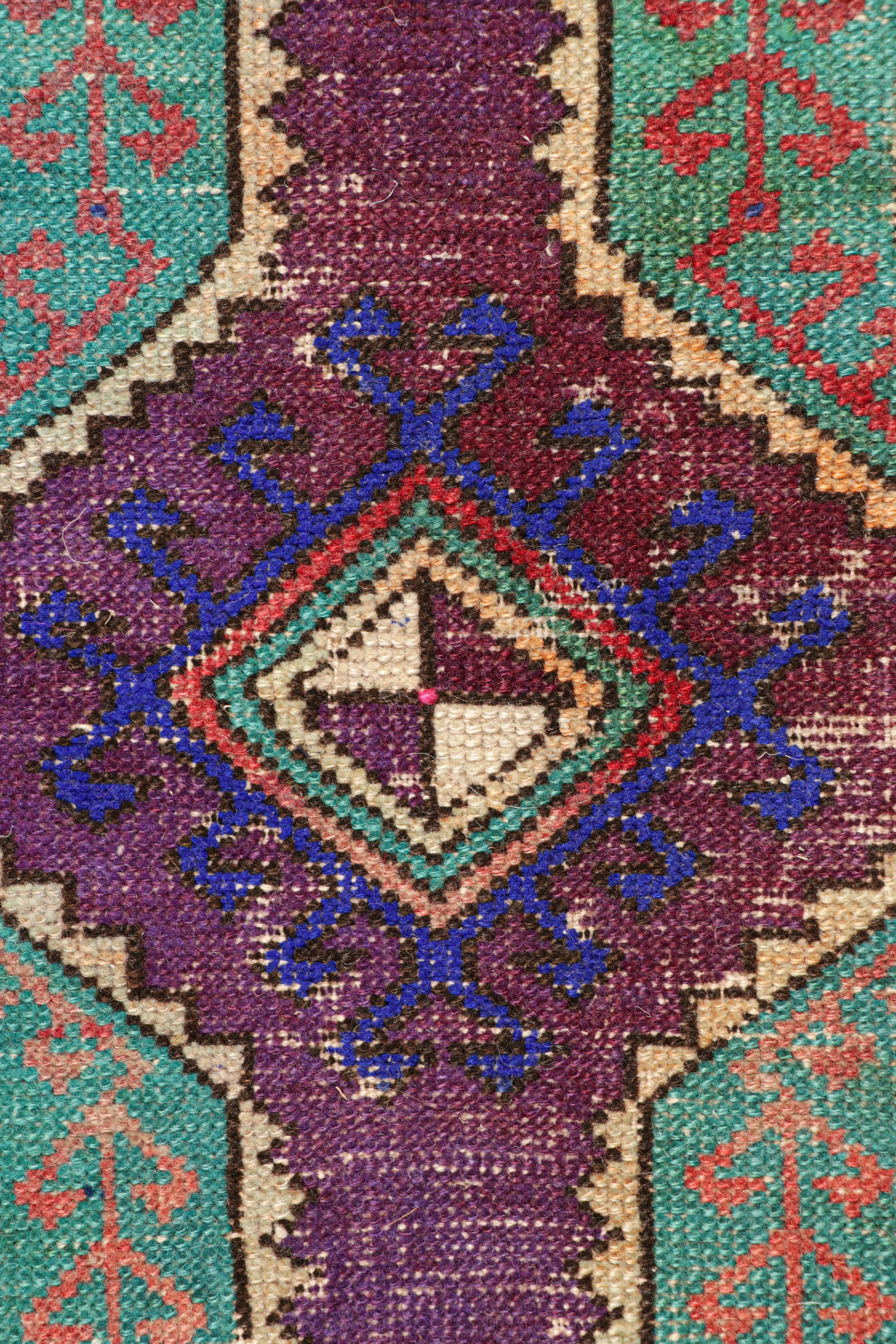 Turkish Vintage Oushak Rug in Violet Purple with Geometric Medallions, from Rug & Kilim For Sale