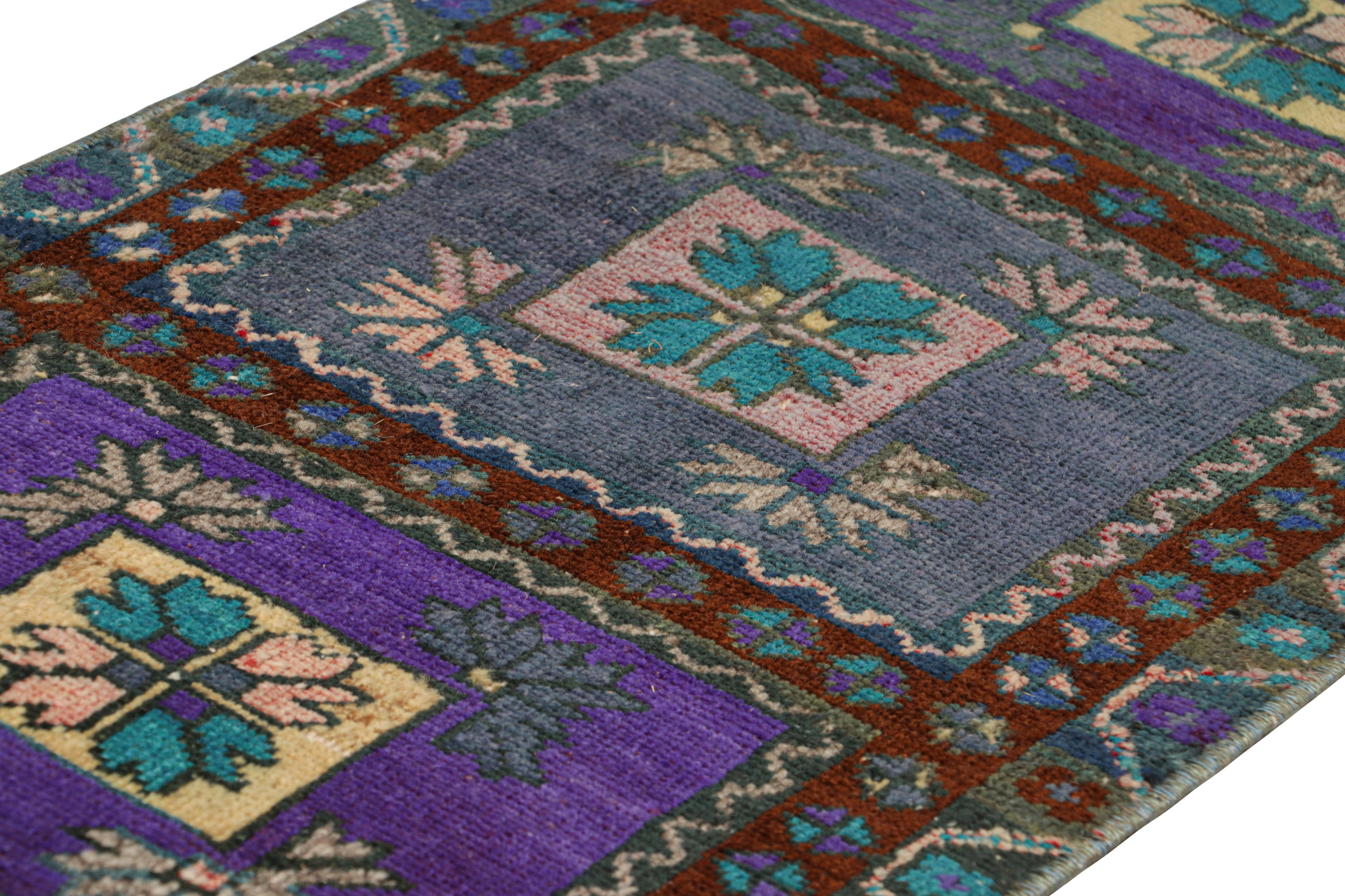 Hand-Knotted Vintage Oushak Rug in Violet Purple with Geometric Medallions, from Rug & Kilim For Sale