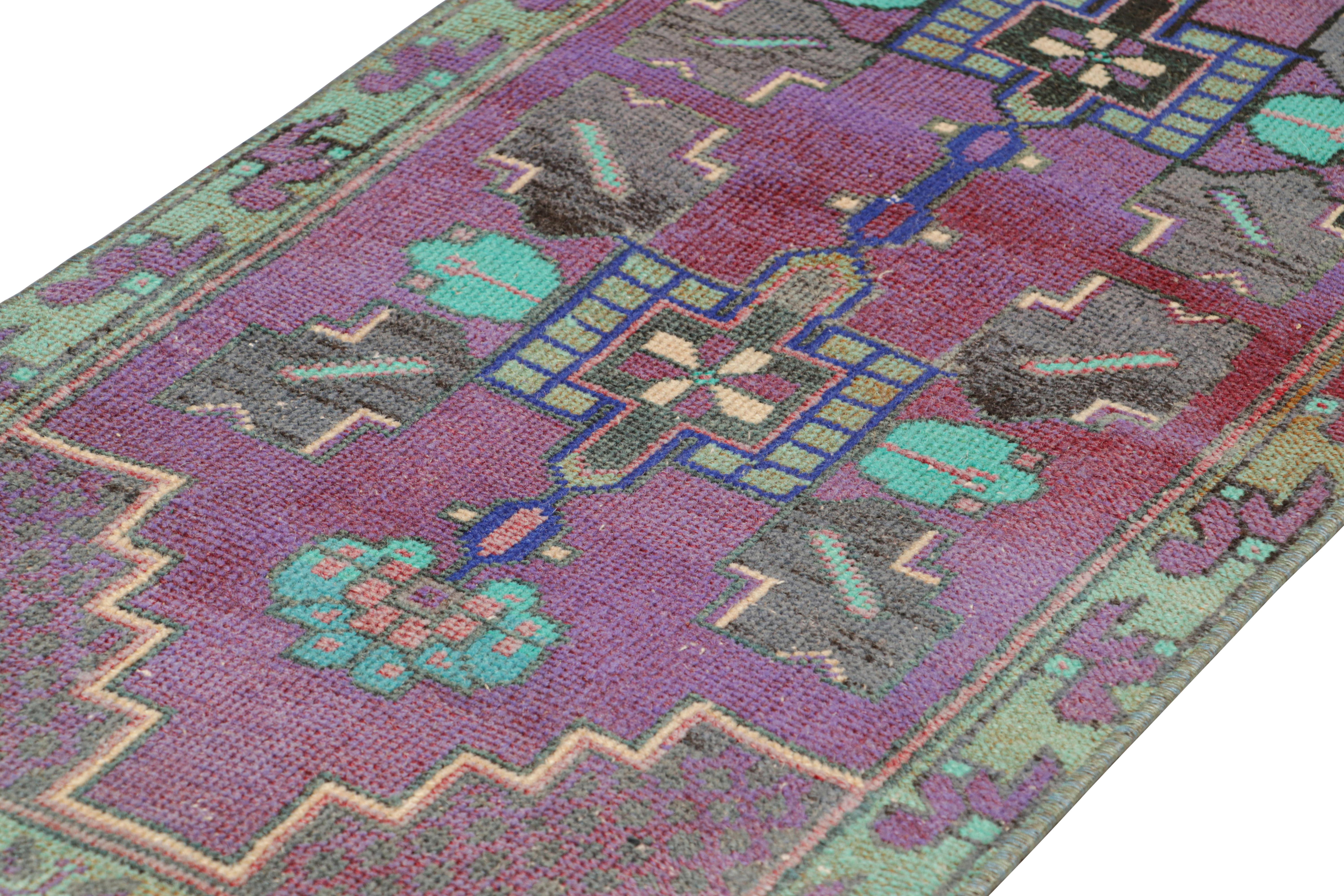 Hand-Knotted Vintage Oushak Rug in Violet Purple with Geometric Medallions, from Rug & Kilim For Sale