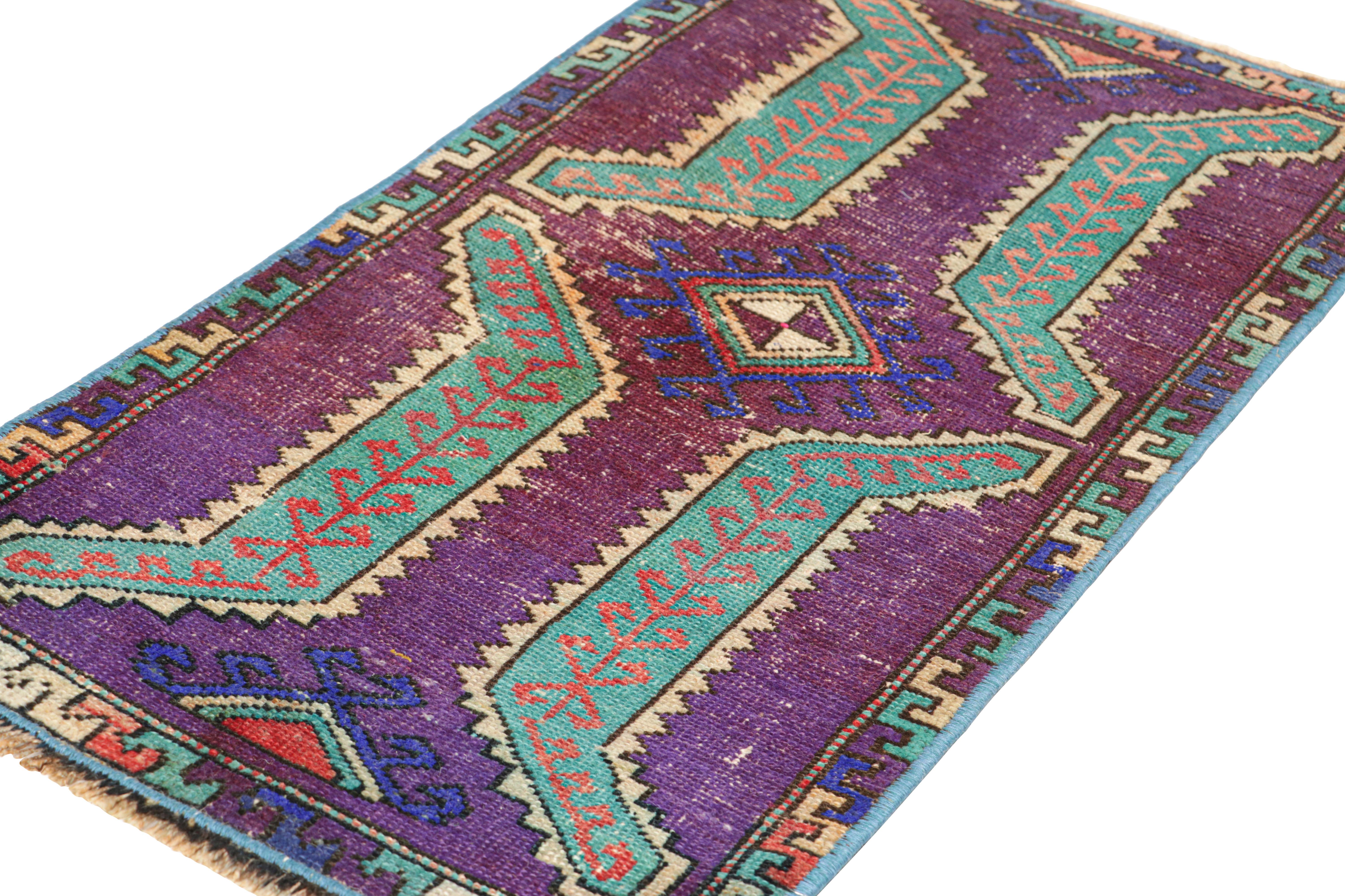 Hand-Knotted Vintage Oushak Rug in Violet Purple with Geometric Medallions, from Rug & Kilim For Sale