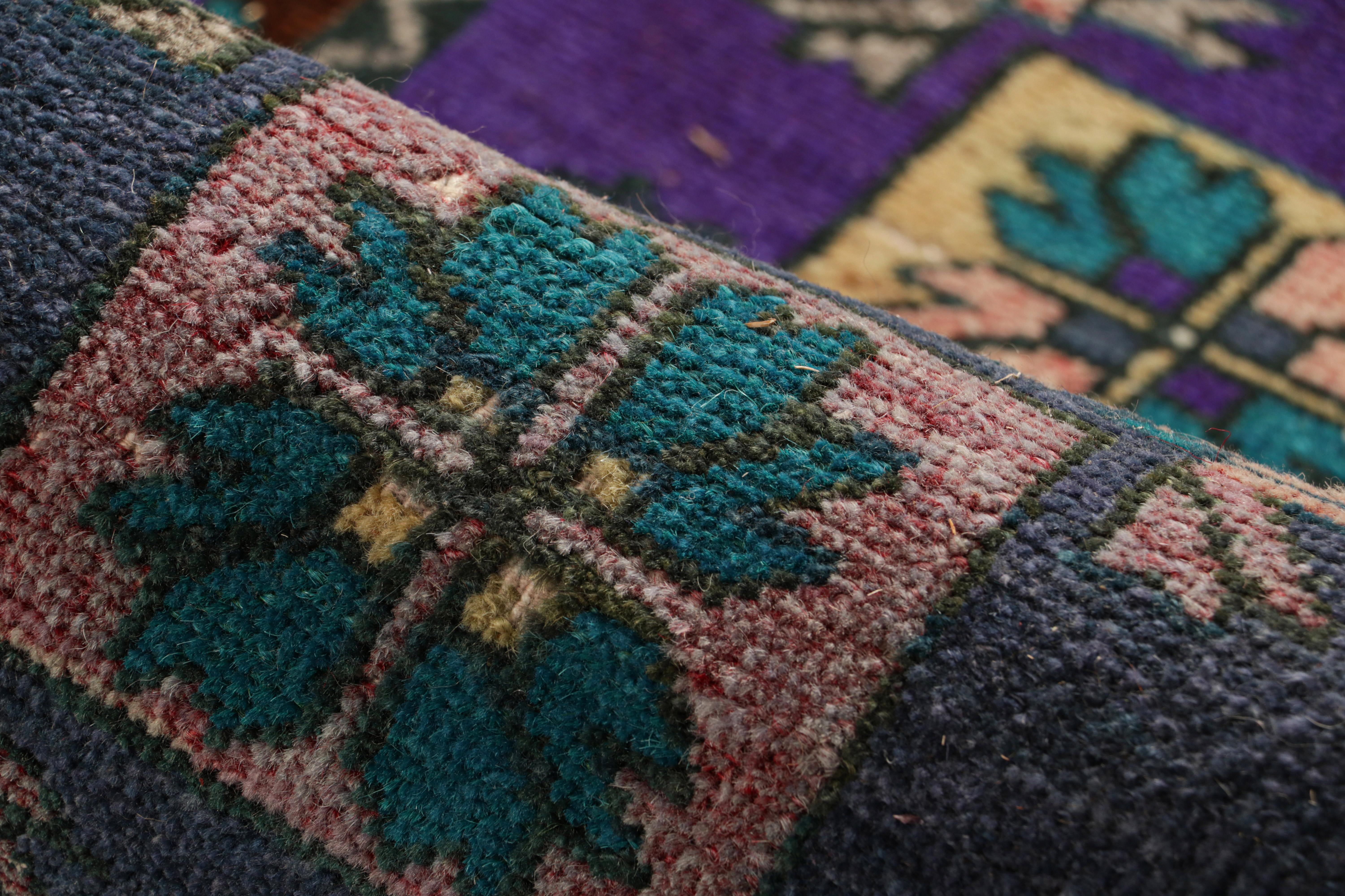 Mid-20th Century Vintage Oushak Rug in Violet Purple with Geometric Medallions, from Rug & Kilim For Sale